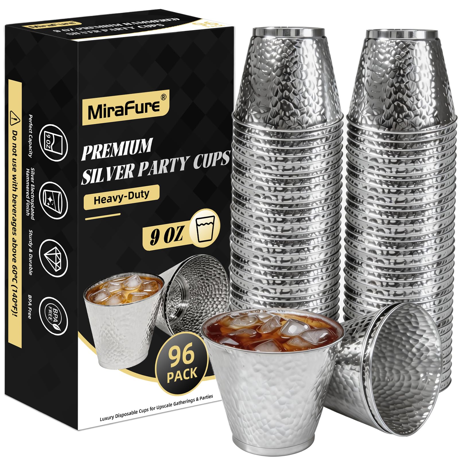 96-Pack Gold Hammered Plastic Party Cups 9oz, BPA-Free Leakproof Disposable Cups, Premium Elegant Drinkware for Weddings Birthdays Holidays Gatherings — Amazon image 9