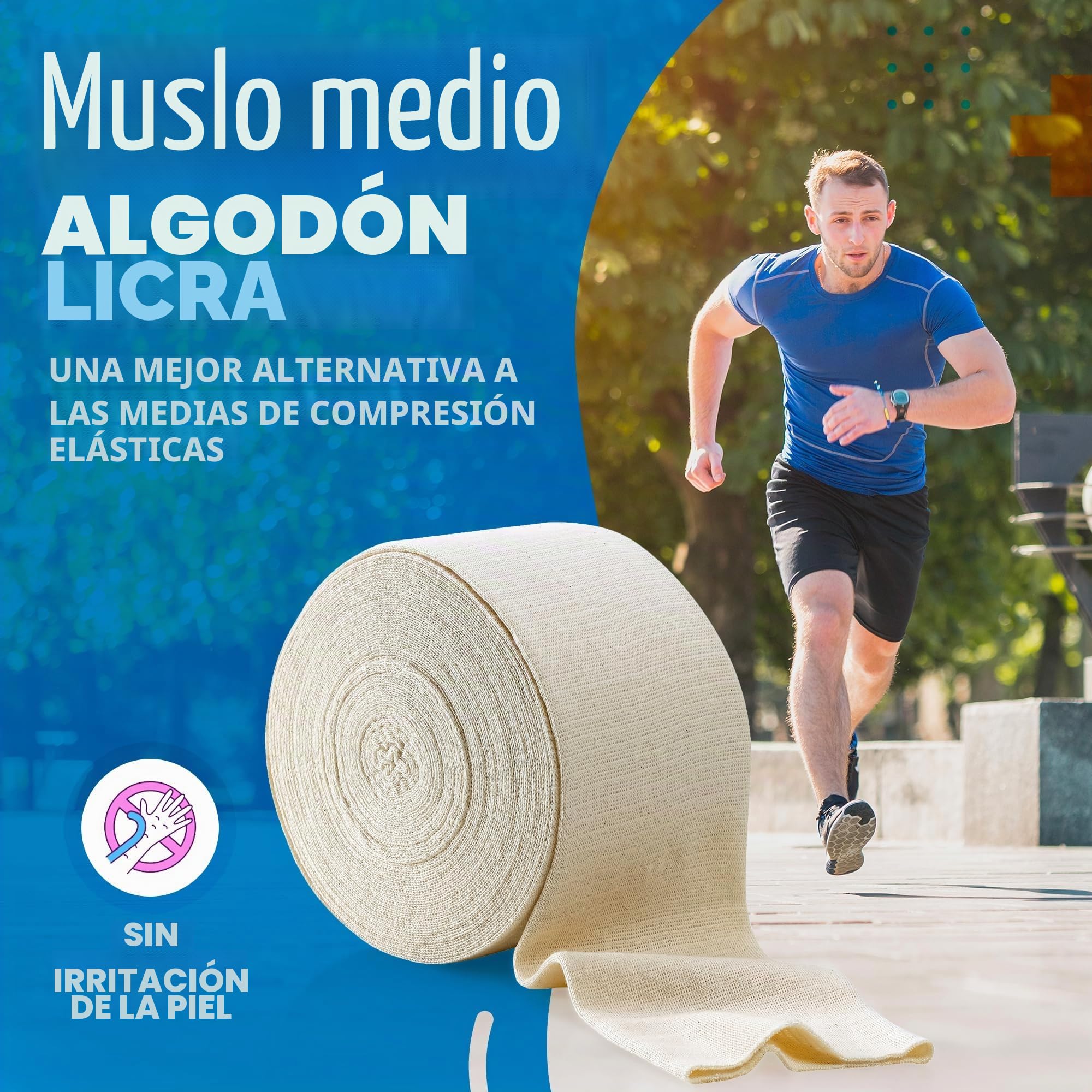 Vendaje elástico de soporte, talla F, caja de 10 m - Color natural (4 "x 33 pies) Vendaje grande para apoyo de rodillas y muslos de mediano a grande, algodón spandex