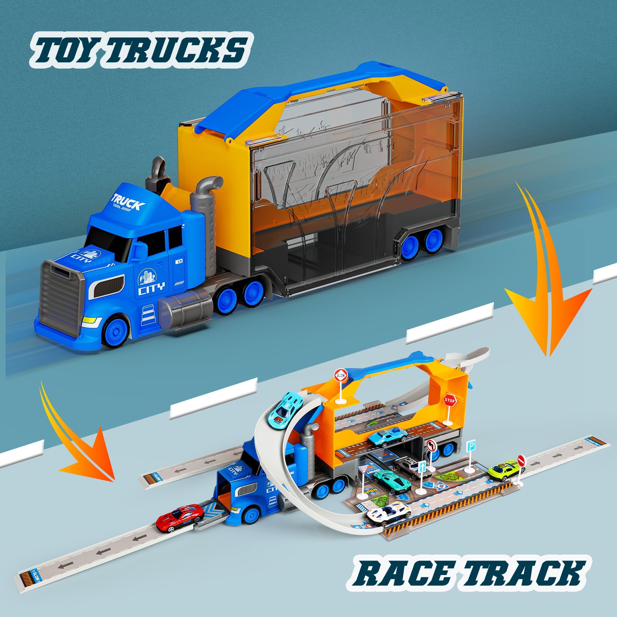 Hot Bee Zabawka samochodowa dla chłopca Transporter Race Truck Zabawka dla chłopca w wieku 2, 3, 4, 5, 6, 7 lat, prezent dla dzieci, chłopców, zabawki dla dzieci w wieku 3-5 lat, prezenty urodzinowe