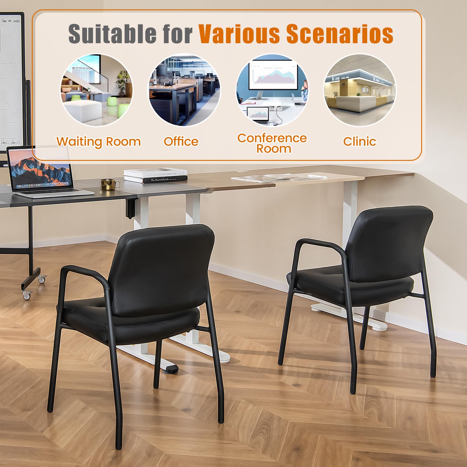 COSTWAY Set di 2 Sedie da Sala d'Attesa Imbottite, Sedie da Conferenza con Braccioli, con Gambe in Metallo, Sedie da Ufficio Portata 160 kg, 58 x 56 x 81 cm