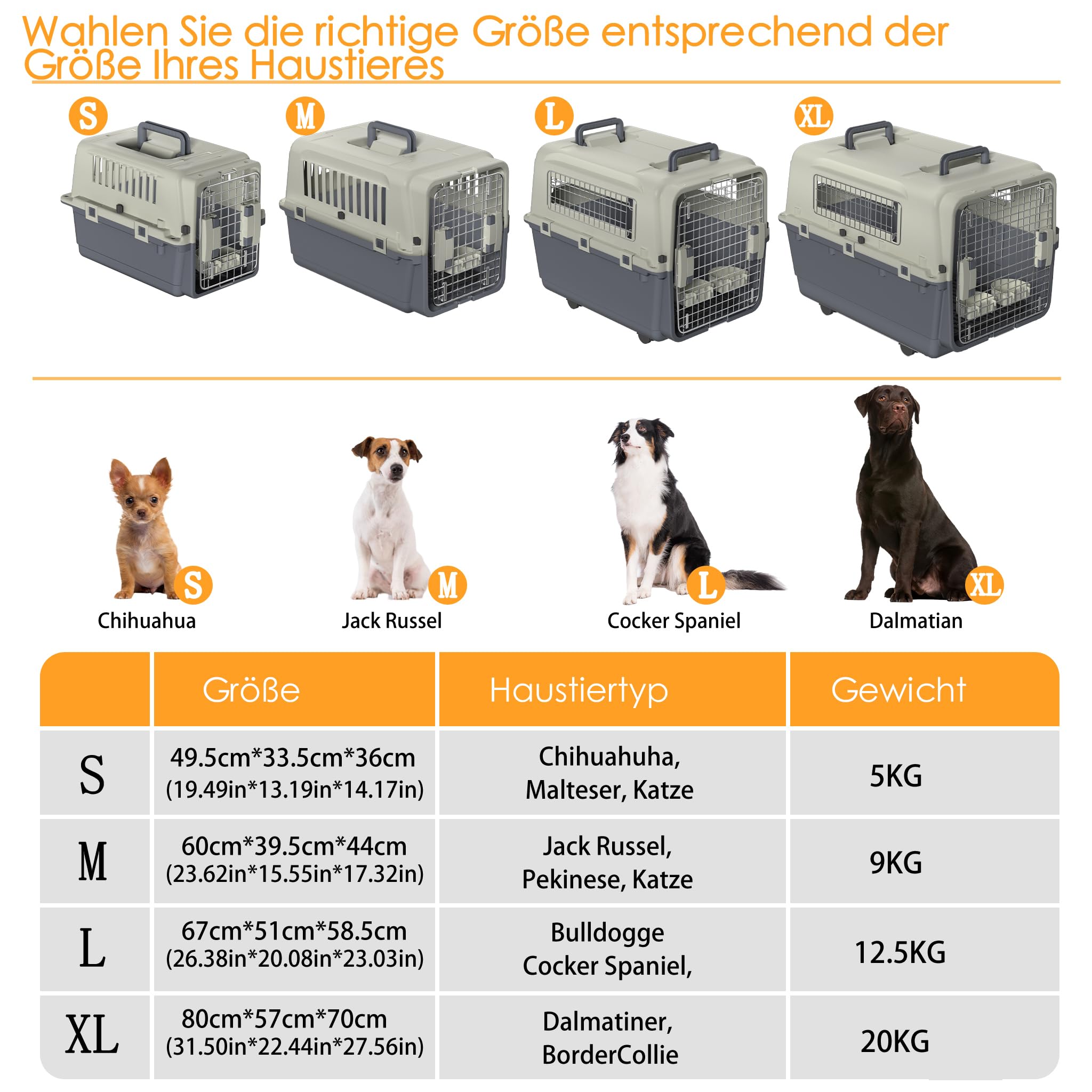 FIVMEN Caja de transporte para perros, 80 x 57 x 70 cm, con ruedas y ventanas de hierro, puertas, transportador de animales, avión, coche, viaje y transporte