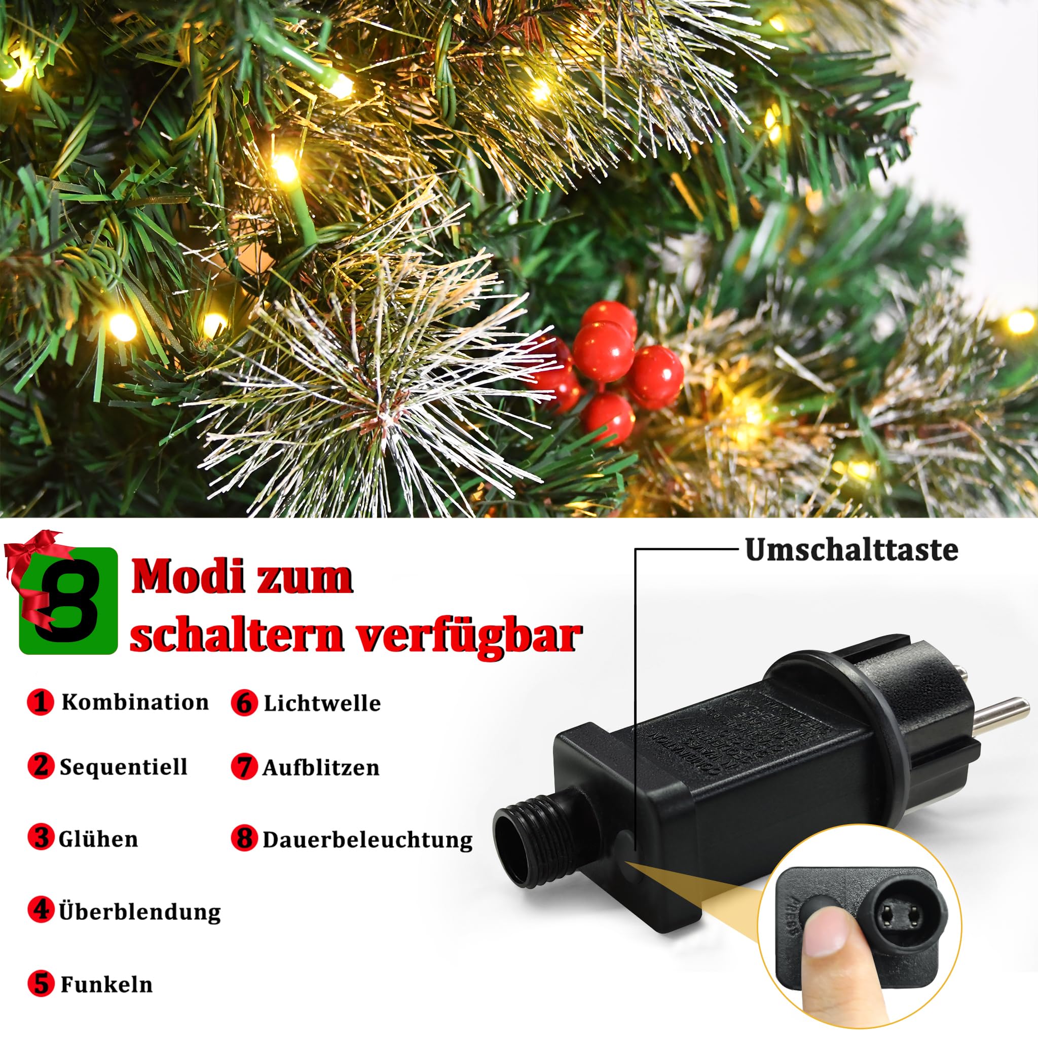 UISEBRT Kerstslinger met verlichting, dennenslinger 8 m, met