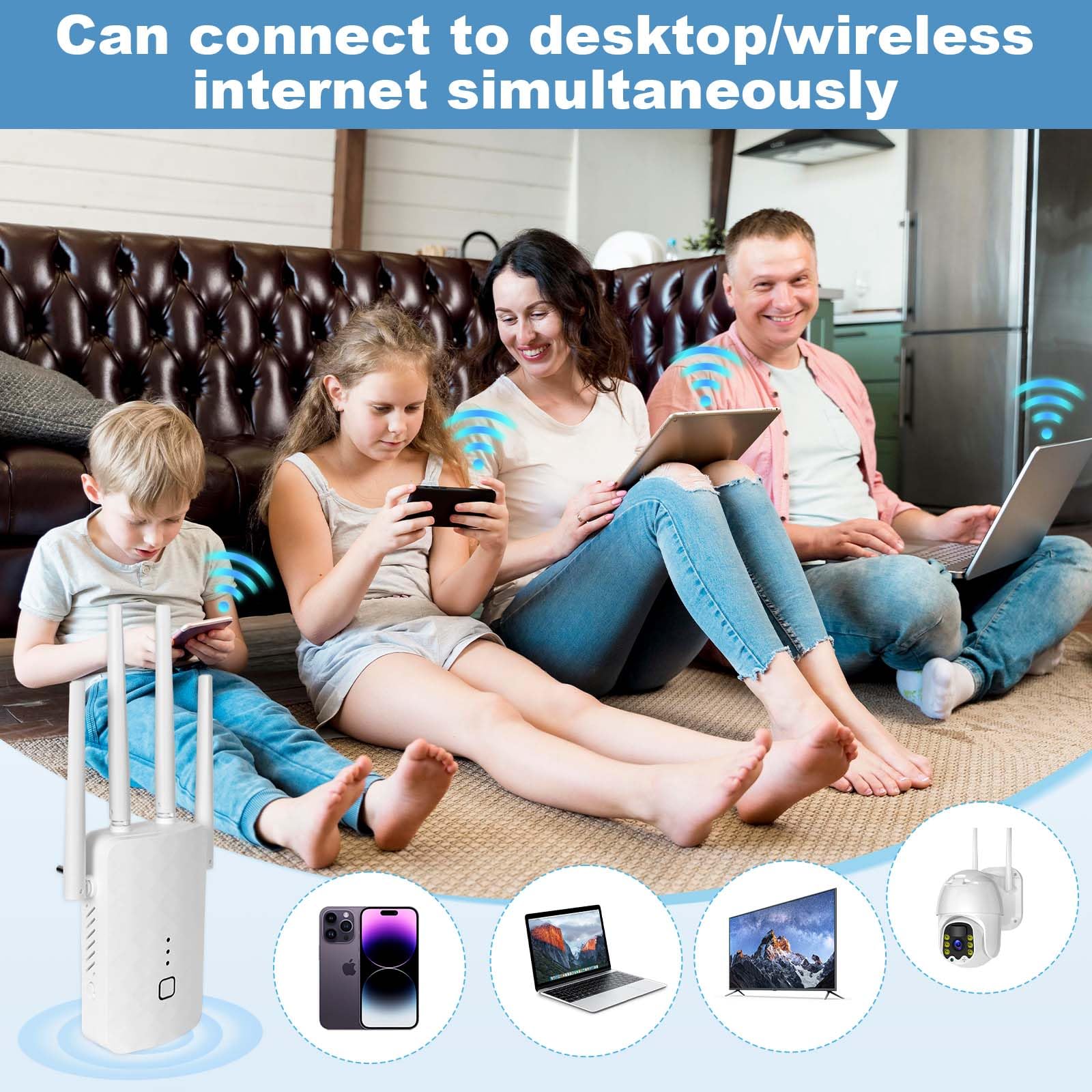 Wzmacniacz sygnału WiFi 1200 Mbit/s Dual Band 5 GHz + 2,4 GHz - przedłużacz WiFi 4 anteny, port Gigabit LAN, tryb AP/repeater, WPS, kompatybilny ze wszystkimi routerami Ethernet WAN (czarny)