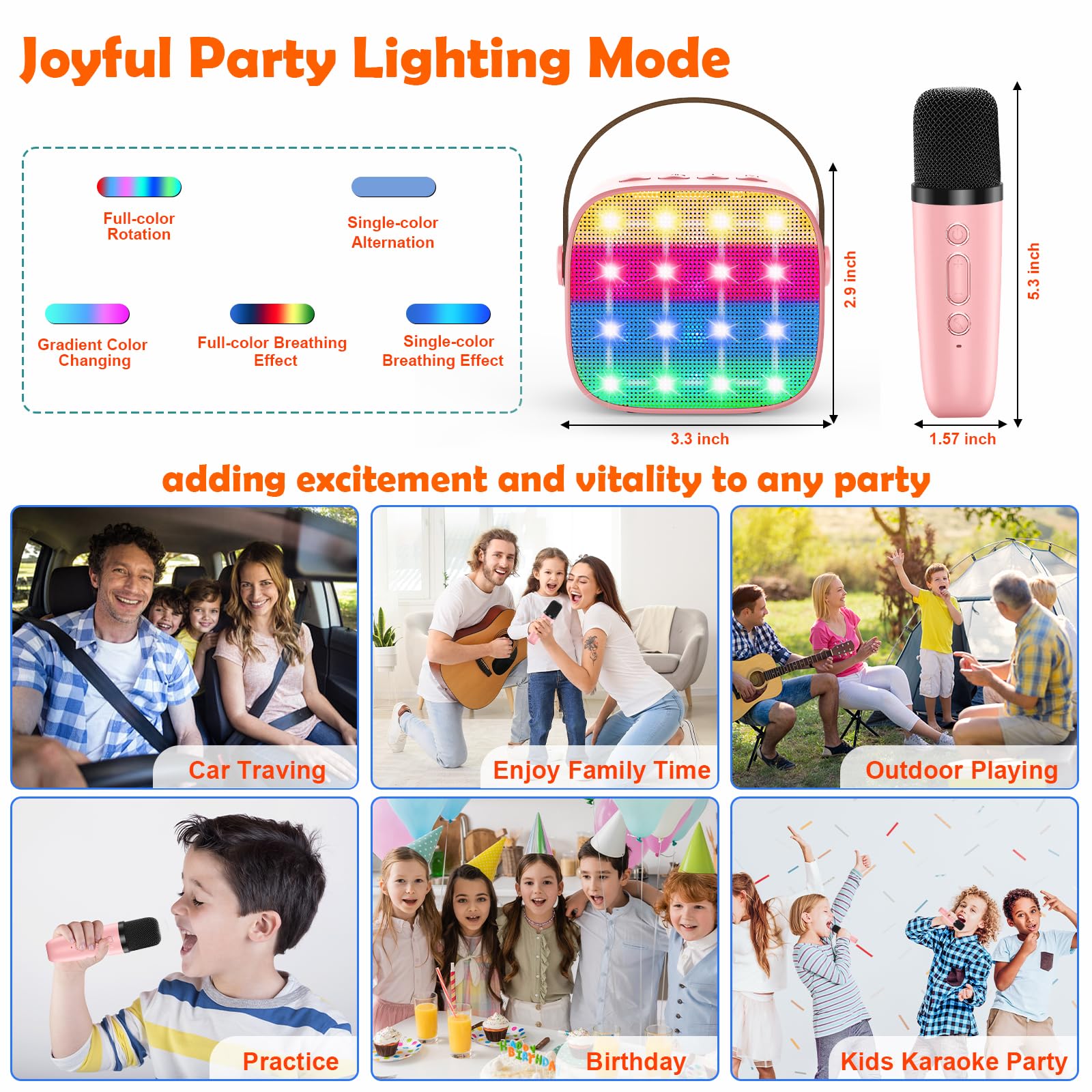 Macchina Karaoke per Bambini con 2 Microfoni Wireless - Microfono Bluetooth, Altoparlante Portatile, Cambio Voce, Luci LED, Giocattolo Musicale per Ragazze e Ragazzi, Regalo per Compleanni e Natale