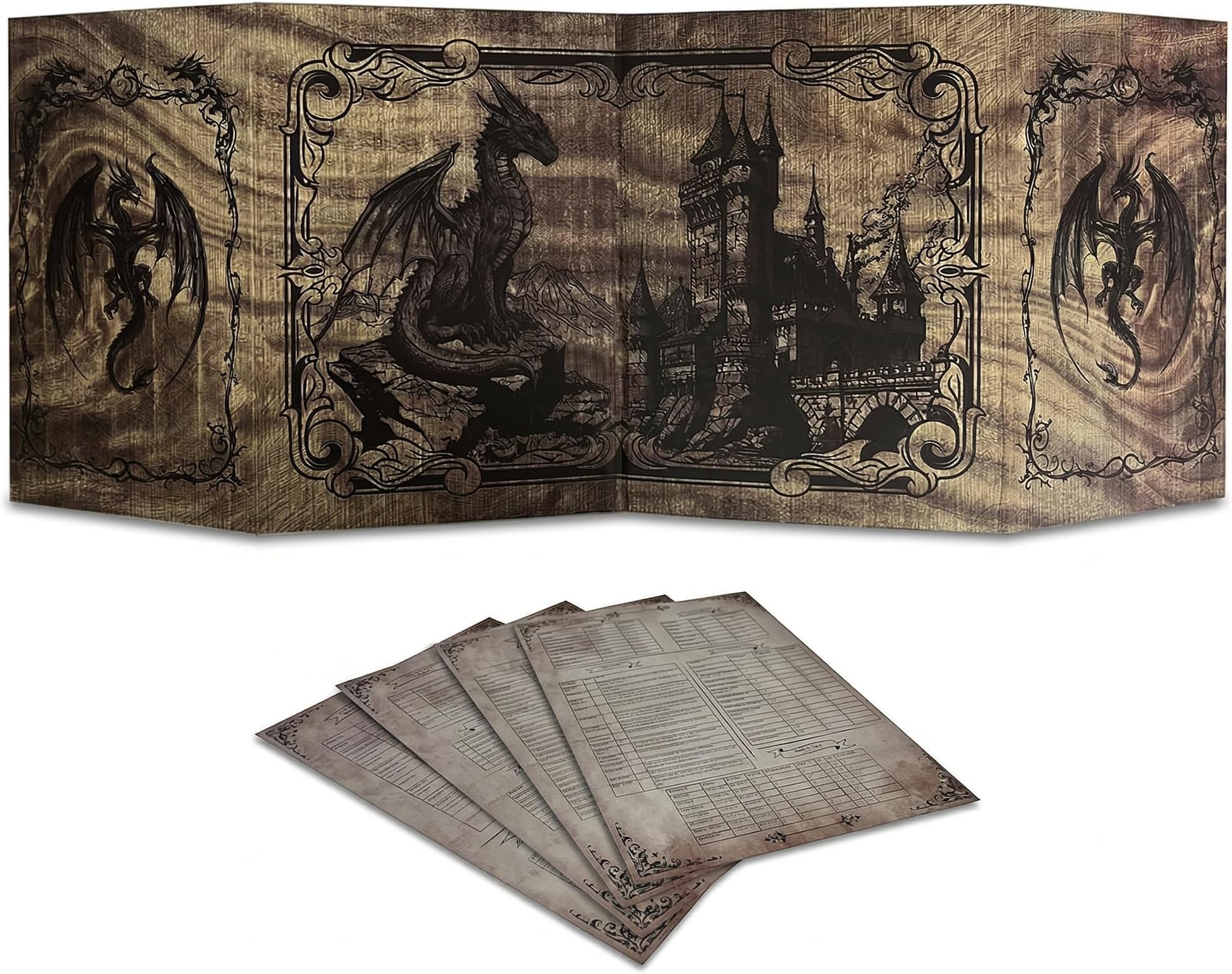 Dungeon Master Screen - DOJA Hobbies - DM Folding Screen 4 Panels Smooth Finish, with Pockets and Templates Included, Customizable Accessory for Dungeons and Dragons and Role Playing Games