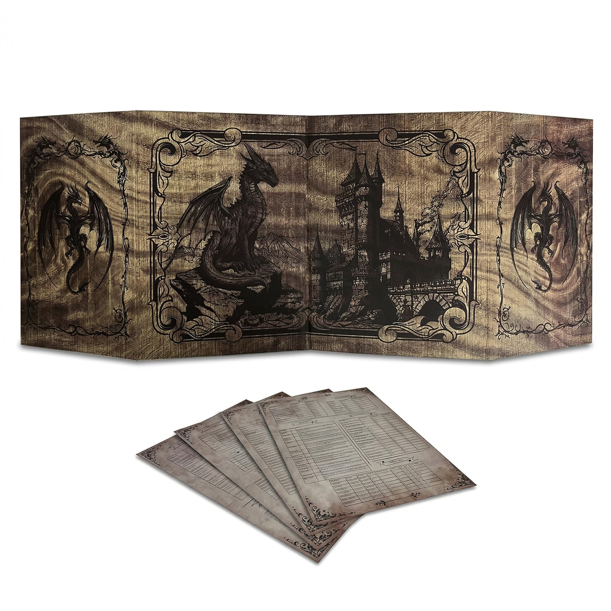 Pantalla Dungeon Master - DOJA Hobbies - DM Screen Plegable 4 Paneles Acabado Liso, con Bolsillos y Plantillas Incluidas Personalizables, Accesorio para Dungeons and Dragons y Juegos de rol