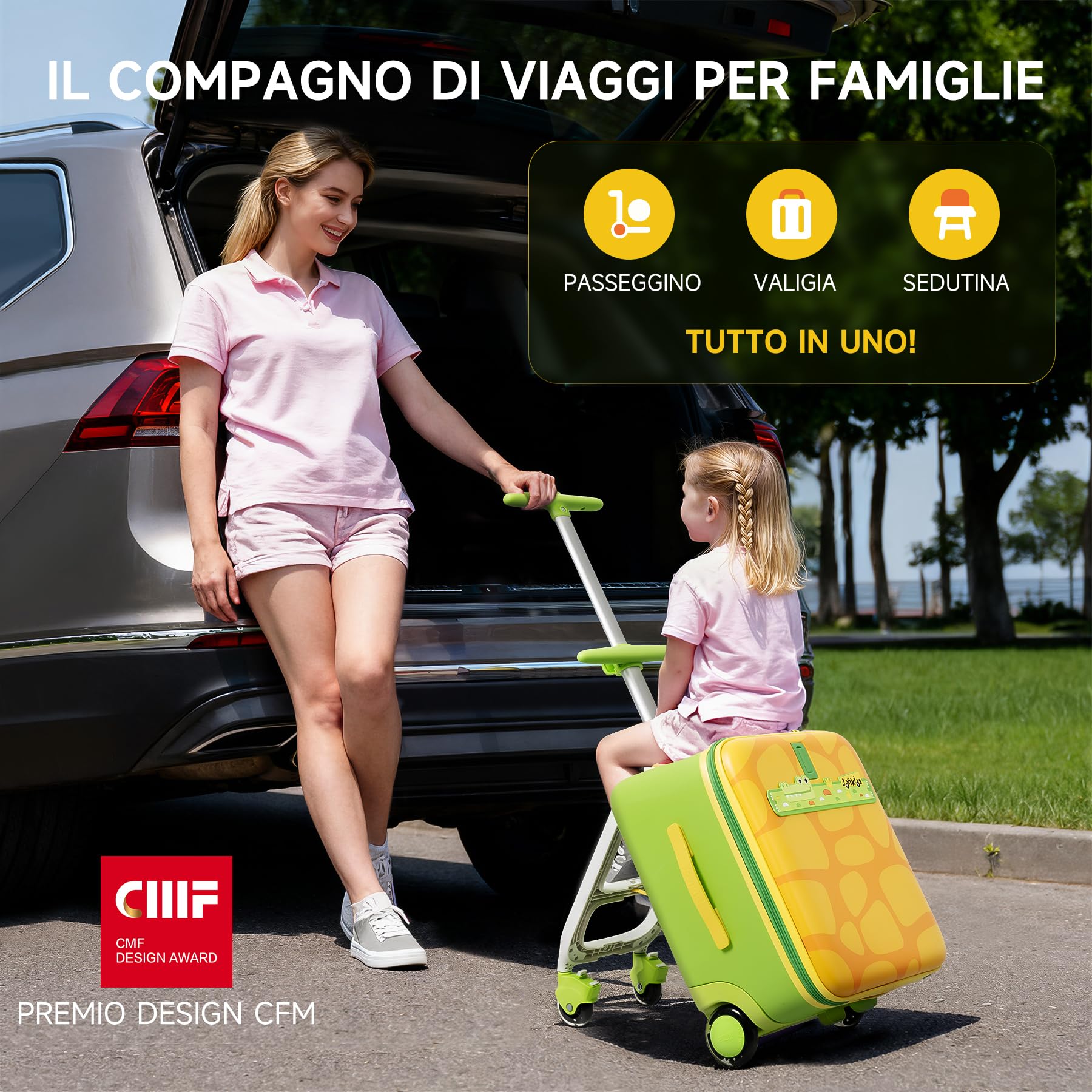 Jovikids Valigia Cavalcabile per Bambini, 38L Trolley Bagaglio a mano, Bambini dai 3 anni in su, Ruote universali, braccioli per bambini, 30 * 38.6 * 56.9cm (green)
