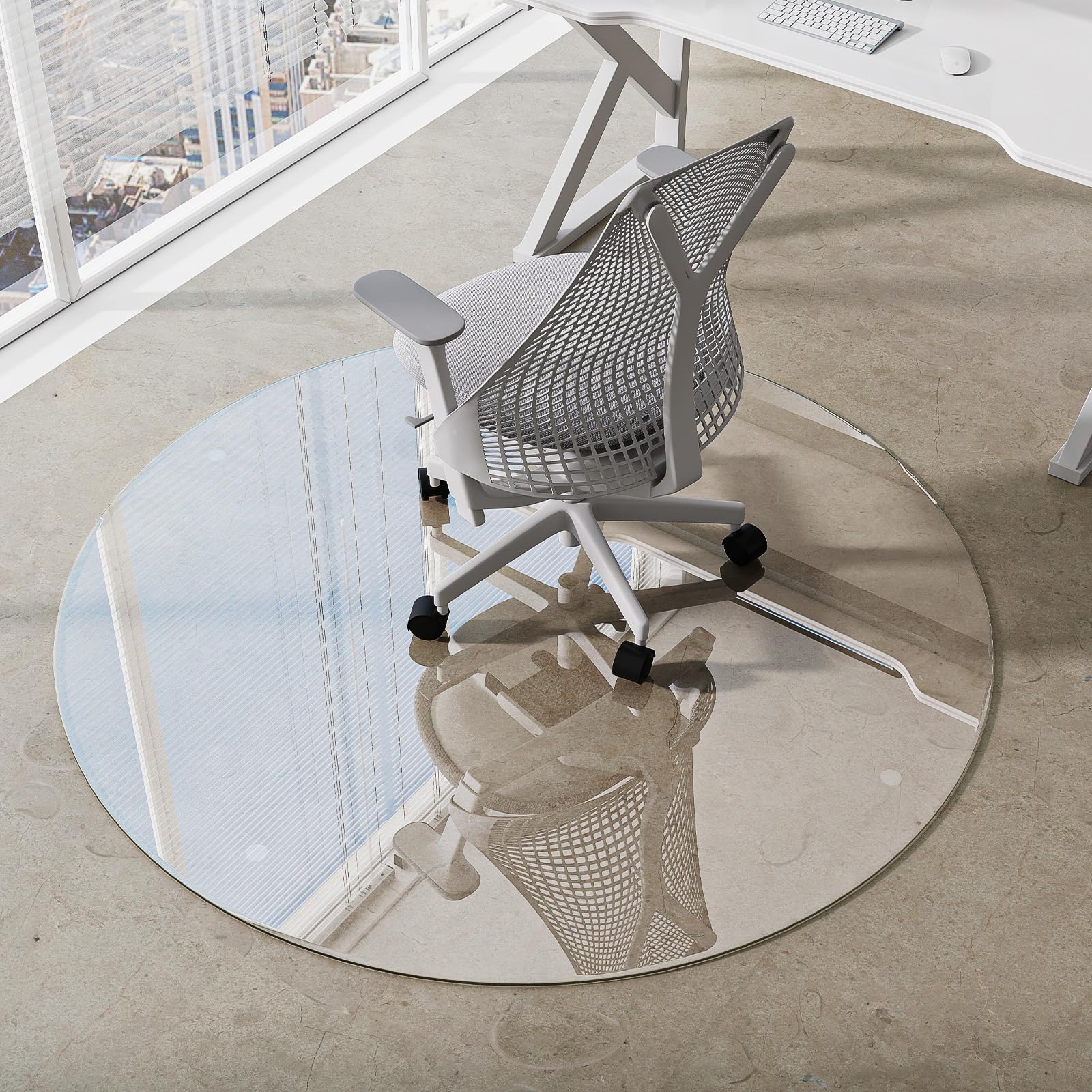 VOOBANG 55"x55" Tempered Glass Office Chair Mat for Carpet - Round Carpet Protector Mat for Office Chair Hard Floor, 5mm Thickness, Non-Slip, Scratch