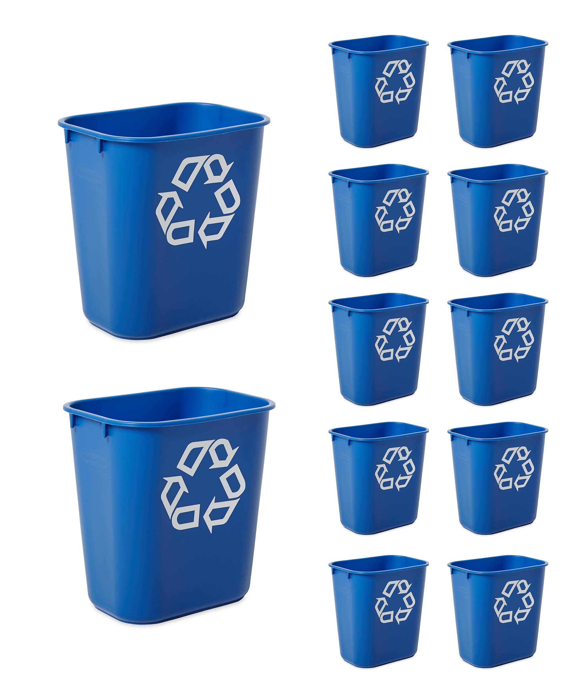 Rubbermaid Commercial Deskside Recycling Container, 3.25-Gallon/13-Quart, Blue Recycling Symbol, Plastic, for Bedroom/Bathroom/Office, Fits Under Desk/Sink/Cabinet, Pack of 12