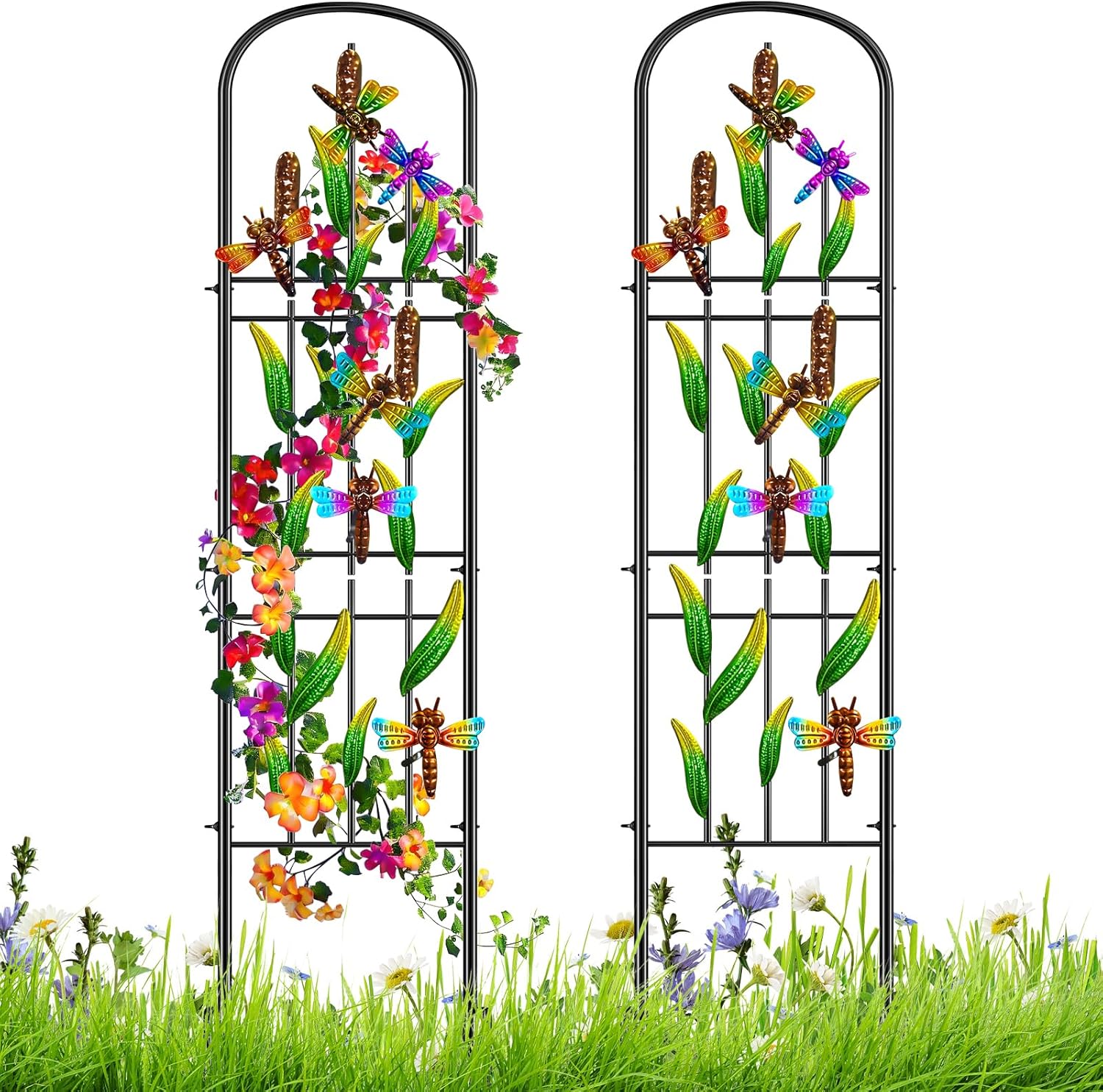 2 Pack Garden Trellis for Climbing Plants Outdoor, Metal Arched Fence Trellis Plant Climbing Support Decorative, Plant Trellis Indoor for Vines Flowers Vegetables Wall Brackets, 60 x 11
