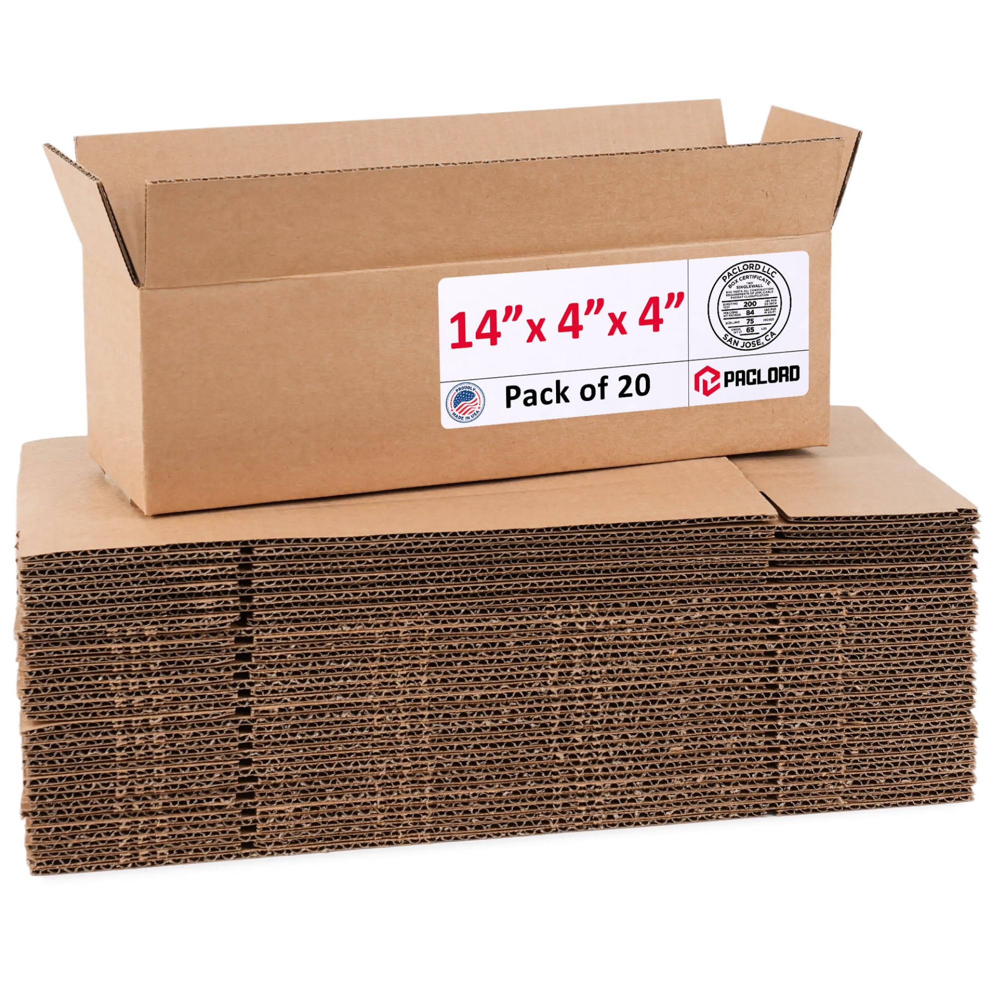 Long Cardboard Boxes 14"L x 4"W x 4"H (Pack of 20) - USA-Made Packing Boxes for Moving, Shipping, or Storage - USPS, UPS, FedEx Approved - Professional Packing Supplies for Moving | USA-Made Packing Boxes for Moving, Shipping, or Storage - USPS, UPS, FedEx Approved - Professional Packing Supplies