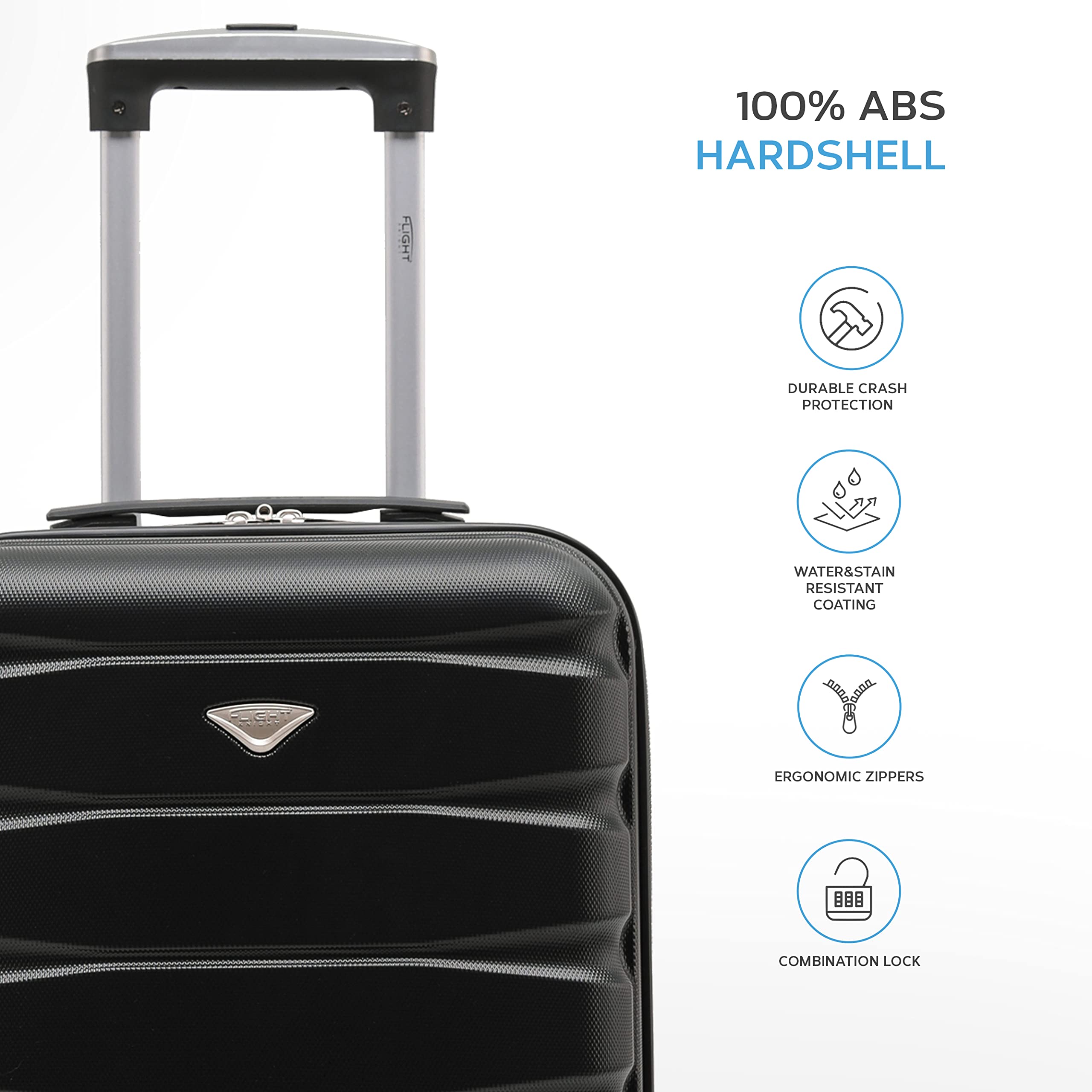 Flight Knight Set of 2 Lightweight 4 Wheel ABS Hard Case Suitcases Cabin Carry On Hand Luggage Approved for Over 35 Airlines Including easyJet, Maximum Size for KLM & Air France 55x35x25cm