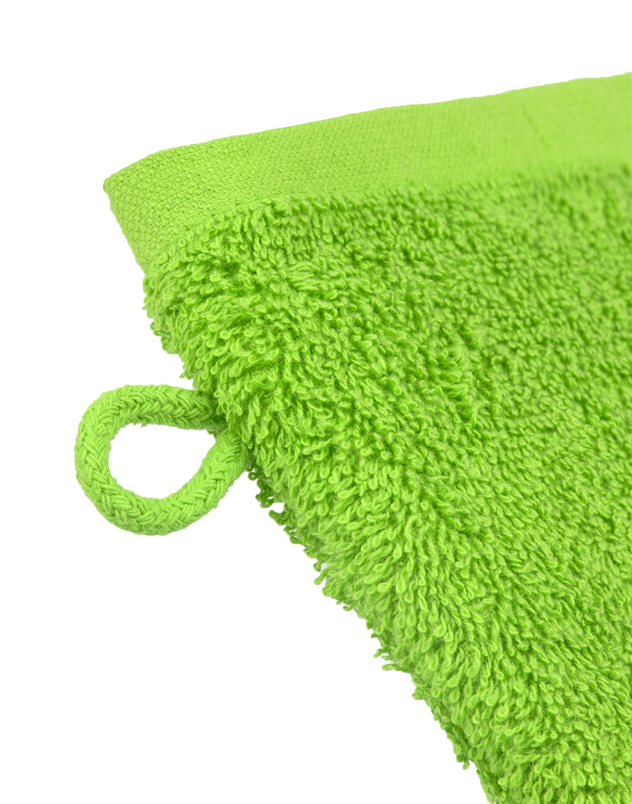 BaSaTex Zestaw 10 rękawic kąpielowych ze 100% miękkiej i chłonnej bawełny | Öko-Tex Made in Green | zestaw myjek 15 x 21 cm | Kolor: zielone jabłko