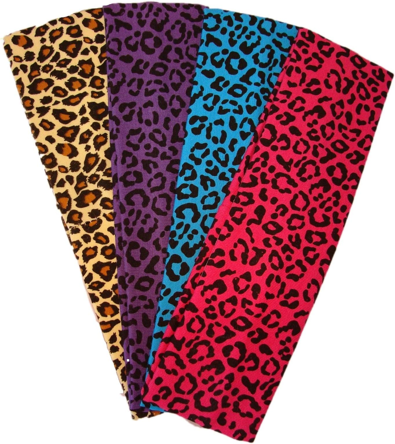 Cotton Headbands 4 Pack - Cheetah Stretch Elastic Yoga Fashion Headband for Teens Women Girls Softball Basketball Dance Cheer Pack Sports Teams Head Band Set Hair Wrap Accessories Kenz Laurenz