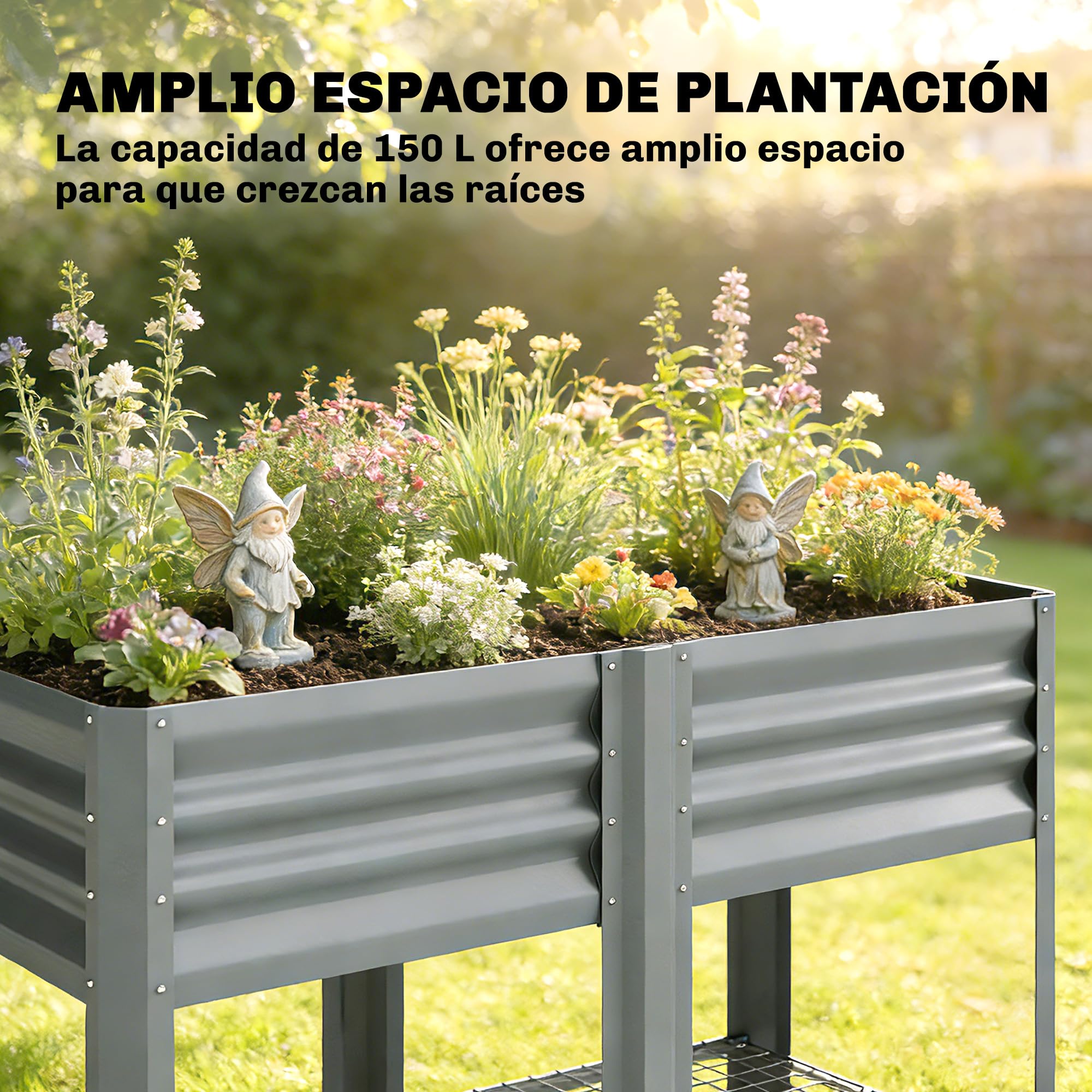 Outsunny Huerto Urbano Elevado con Estante Inferior, Mesa de Cultivo de Metal Galvanizado con Forro y Guantes, para Cultivo, Plantas y Flores, 120x55x80 cm, Gris Plateado