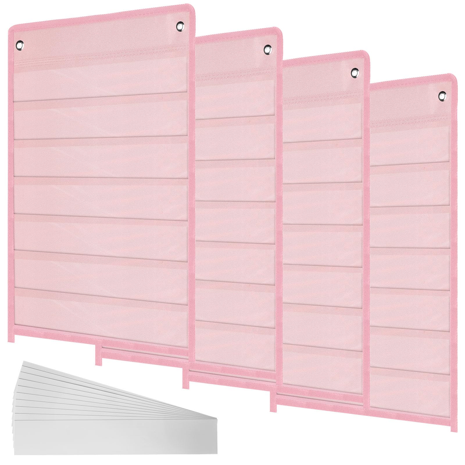 4 Pcs Magnetic Pocket Chart Standard Classroom with 40 Pcs Dry Erase Cards for Daily Schedule Class Demonstrations Office Home Activities(Pink)