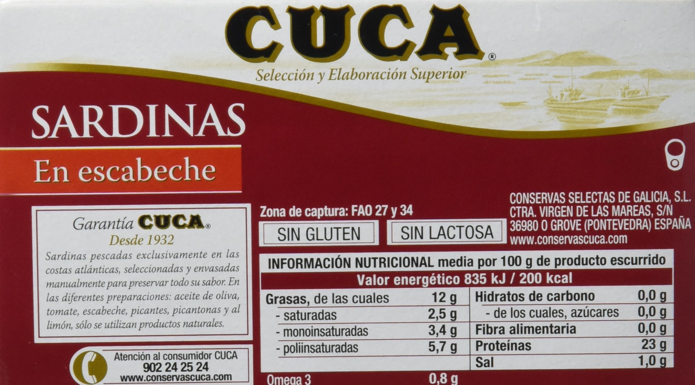 Cuca Sardinas en escabeche, 1 pack de 5 latas de 120 gr