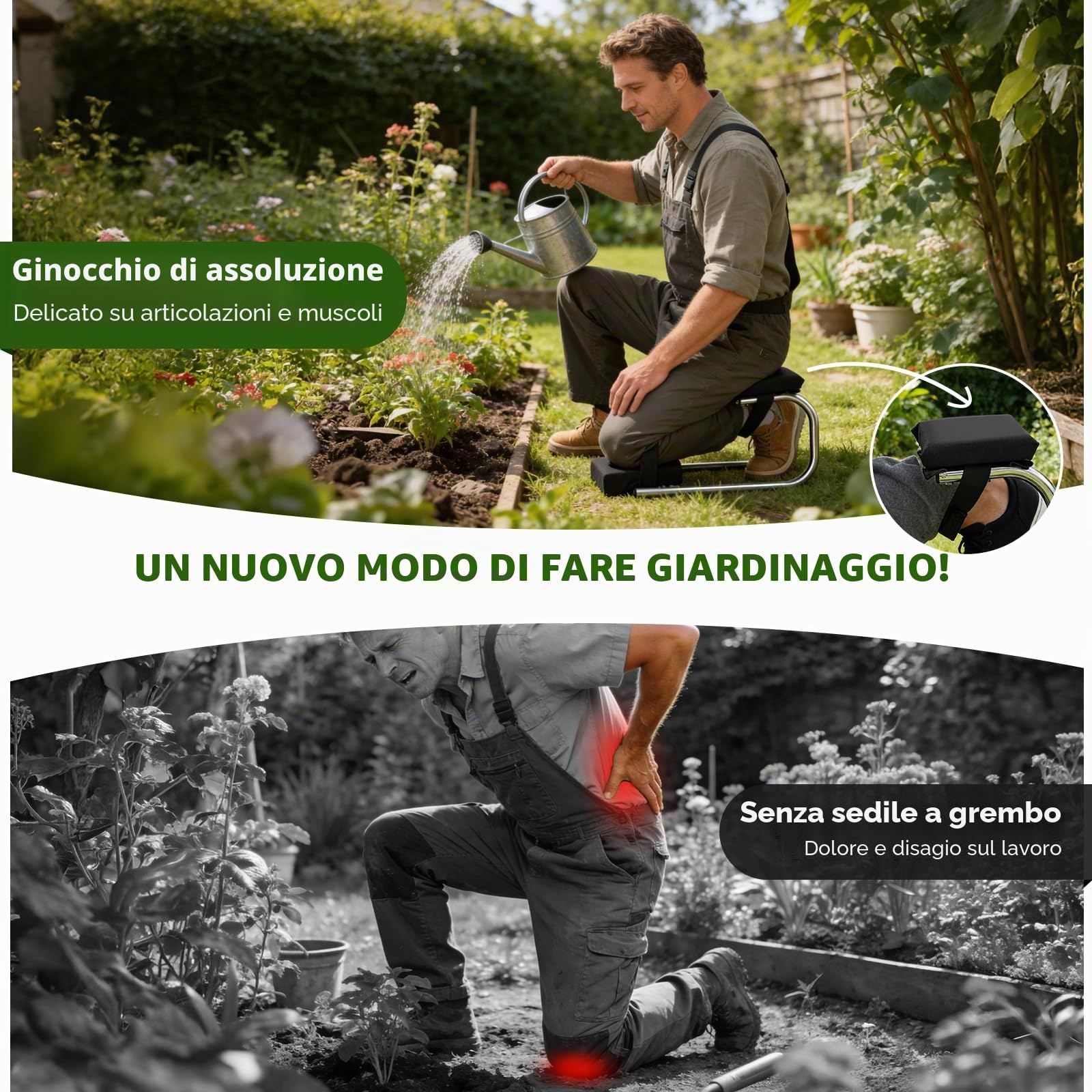 Ginocchiera stabile in alluminio con paracolpi & seduta per giardinaggio – Sedile ergonomico per terra e cura, per altezza ca. 160–195 cm, ideale per giardino, costruzione e fai-da-te.