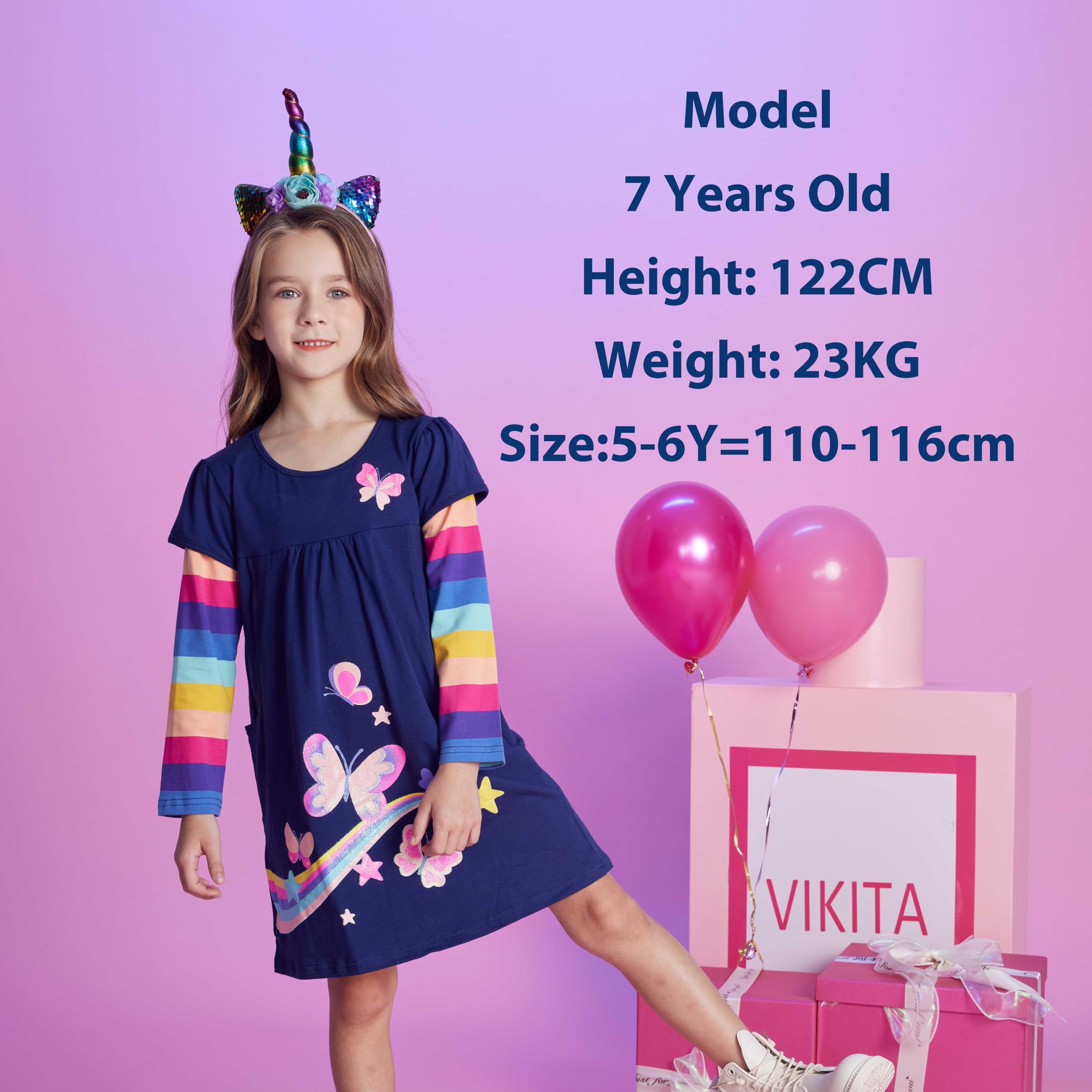 VIKITA Niñas Vestidos Algodón Animal Bordado Manga Larga Vestido para Niños — view 4