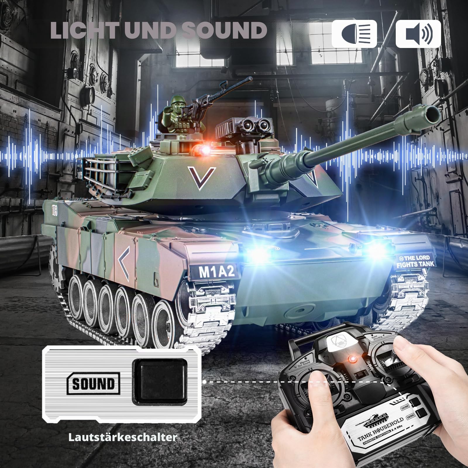 Supdex Rc Panzer USA M1A2, 1/18 Panzer Ferngesteuert mit Schussfunktion, Ww2 Militar mit Rauch Und Sound, 2.4ghz Panzer Modell mit Licht, Rc Ww2 Spielzeug für Kinder und Erwachsene