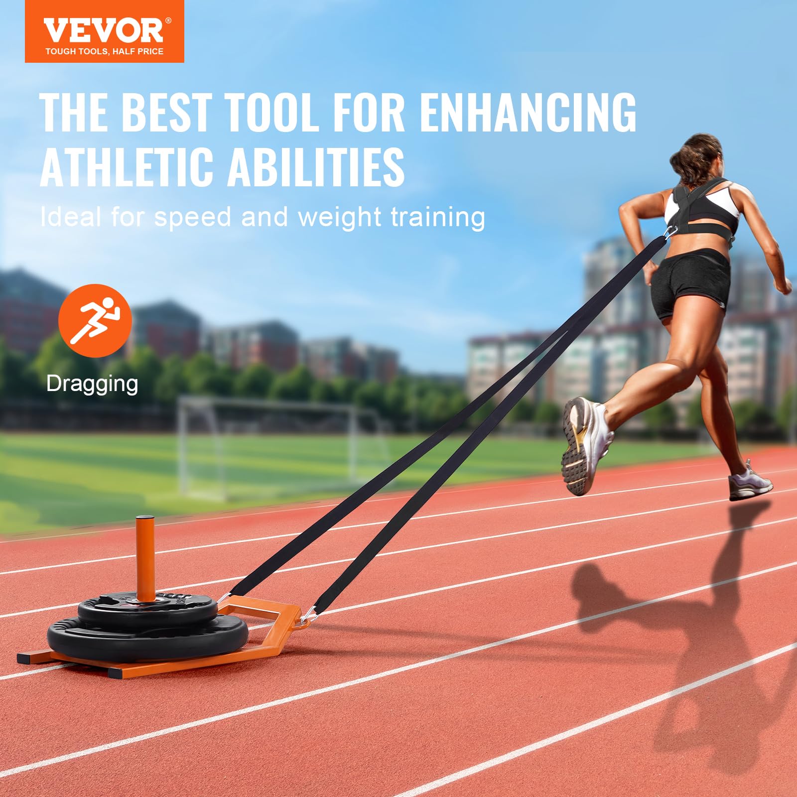 VEVOR Traîneau de Puissance Fitness, Traineau de Résistance en Acier, Équipement d'Entraînement de Force, de Vitesse et d’Explosivité, Convient aux Disques de Poids de 25 et 42 mm, Gym, Orange