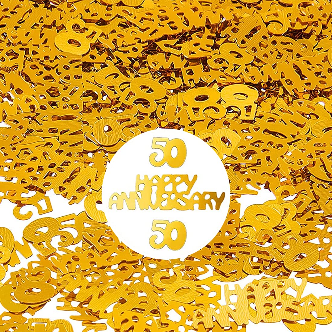 Confeti 50 Aniversario Dorado Confeti de Mesa de Happy Anniversary 50th Decoraciones de Mesa de Fiesta de Aniversario de Oro para Decoración Mesa Fiesta Cumpleaños Boda Aniversario, 40 g