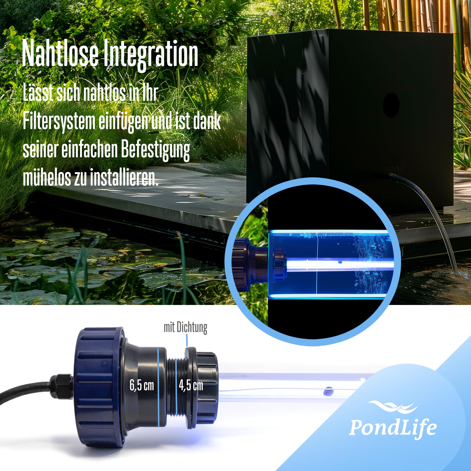 Pondlife Filtreau Tauch-UVC 80 Watt Amalgam Tauchstrahler, UVC Klärer für kristallklares Wasser, Leuchtmittel gegen Algen und Bakterien