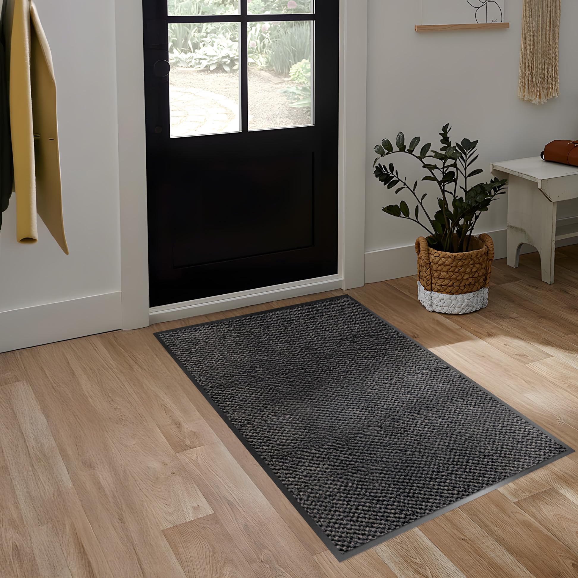 Tappeto ingresso zerbino antipolvere antiscivolo, tappeto porta interna esterno, 80 x 120 cm, antracite
