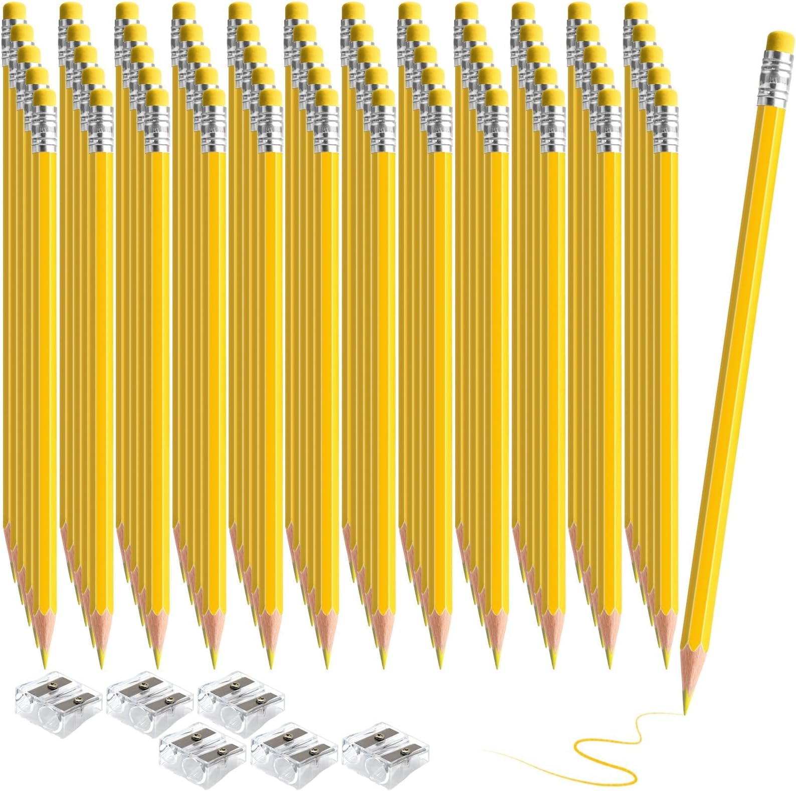 120 PCS Yellow Pencils Bulk Erasable Colored Pencils with Eraser Pre-Sharpened 2 HB for Checking, Grading, Tests & Office/School Supplies (Yellow)