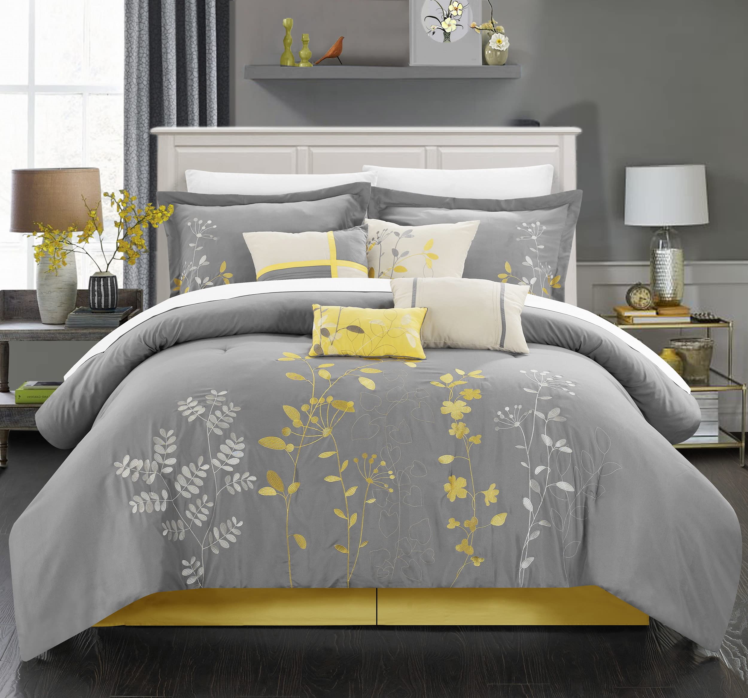 Chic Home 8 Piece Bliss Garden Comforter Set, Queen, Yellow