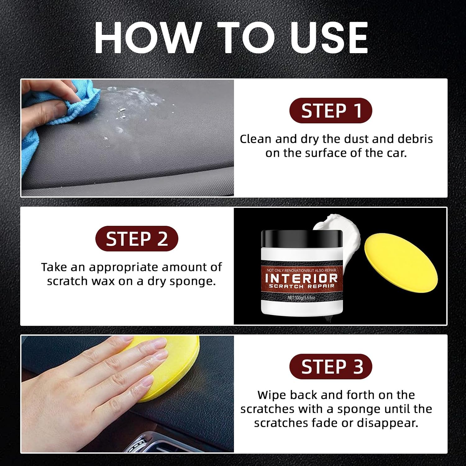 Interior Car Scratch Repair Wax for Dashboard & Plastic Trim - Quick Car Scratch Repair Paste for Vehicles Restores Shine, Easy to Use, 100g