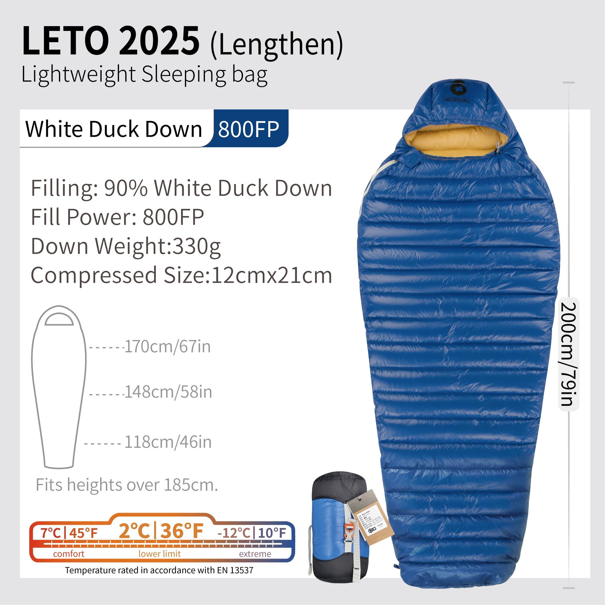 LETO 2025-M/L Serie 800FP Entendaunen-Schlafsack, Rucksackreisen, ultraleichte Outdoor-Campingausrüstung