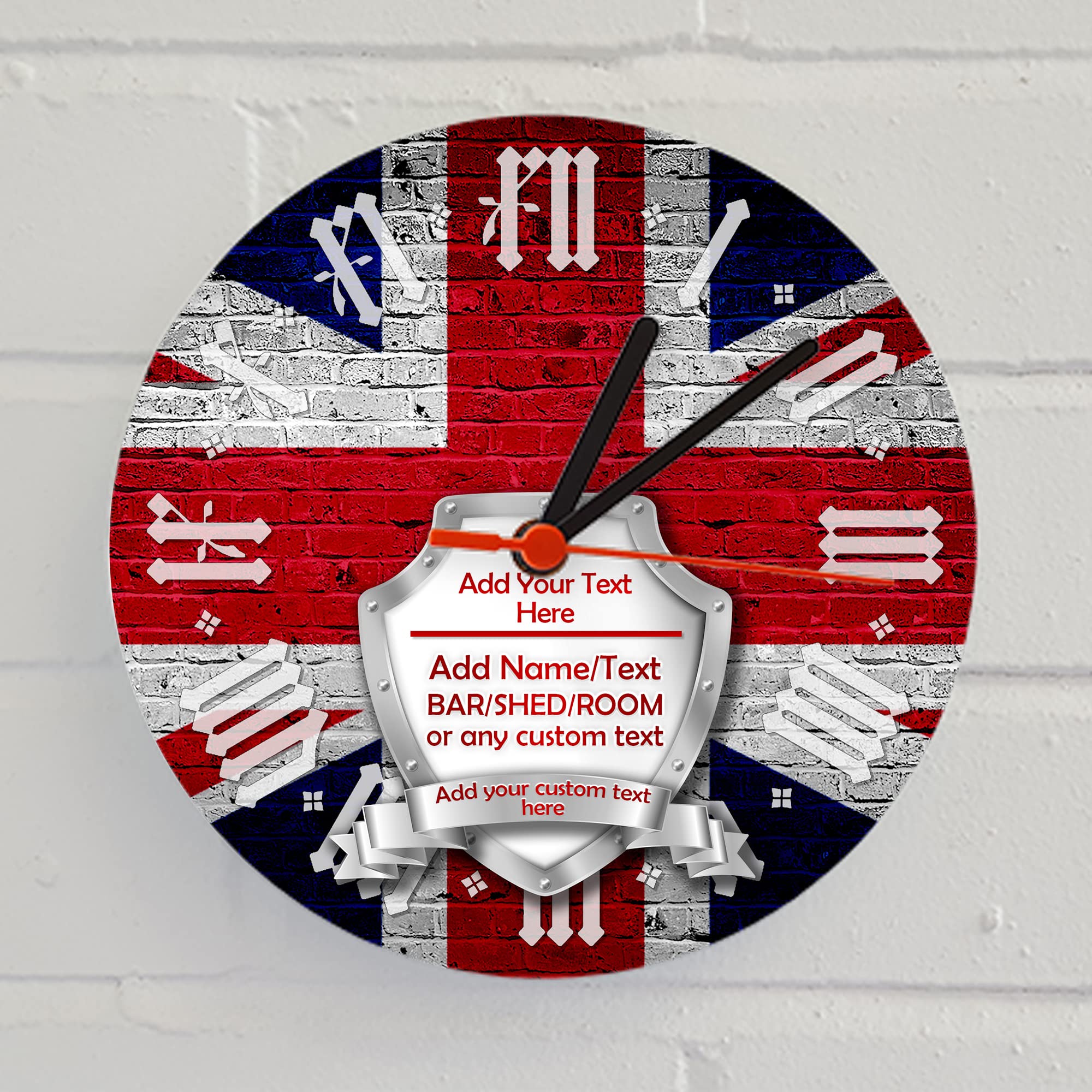 ShopQuality4U Personalised UK Shield Round Glass Clock 30cm (11.8")