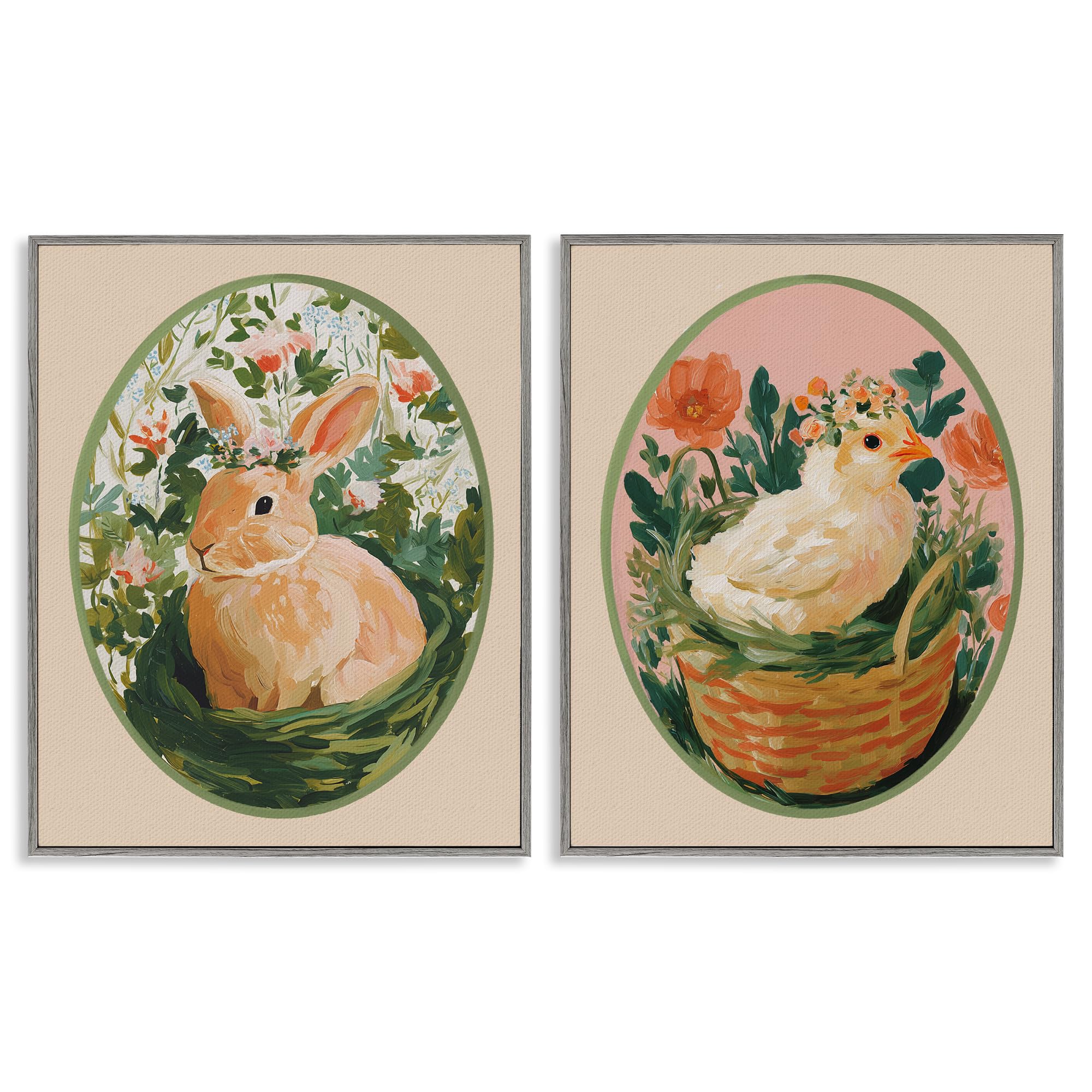 Stupell Industries 'Bloom Nest Animals', 2pc Framed Giclee Art Set 2, Gray, 11 x 14 Inches, Easy to Hang and Sturdy, Made in USA, by Yen