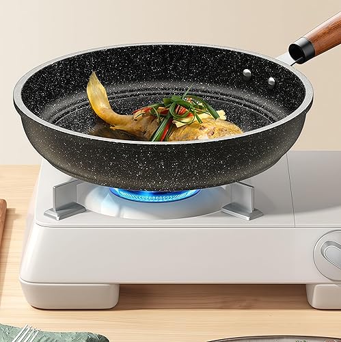 Miniatura 4 de Sartén antiadherente de 9.5 pulgadas con revestimiento de granito, utensilios de cocina de piedra saludable para tortillas y más, sin PFOA, ideal
