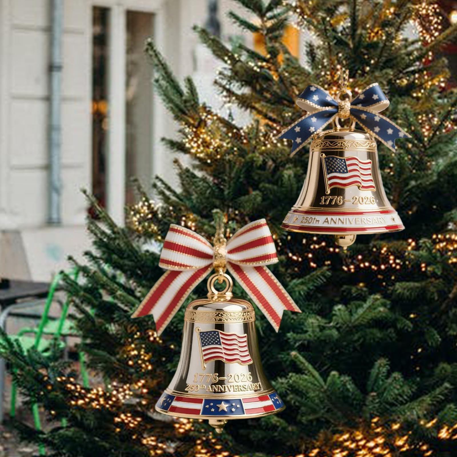 Decorazione per albero di Natale, campane in metallo, decorazioni da appendere per il 250° anniversario, campanelle ornamentali per caminetti, finestre, caminetti