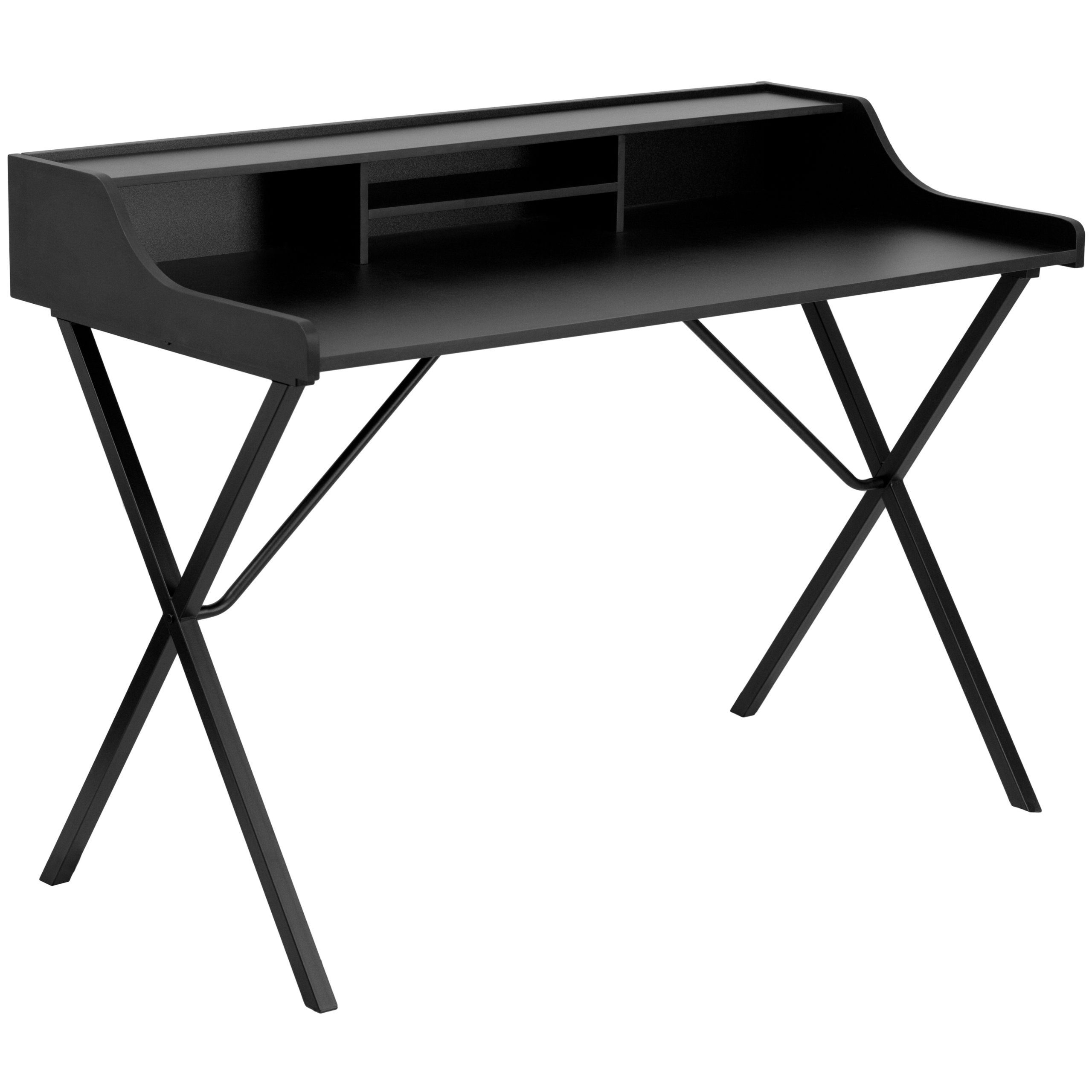 Flash Furniture Computer Desk with Top Shelf, Metal, Black Laminate Top/Black Frame, 121.92 x 67.31 x 10.16 cm
