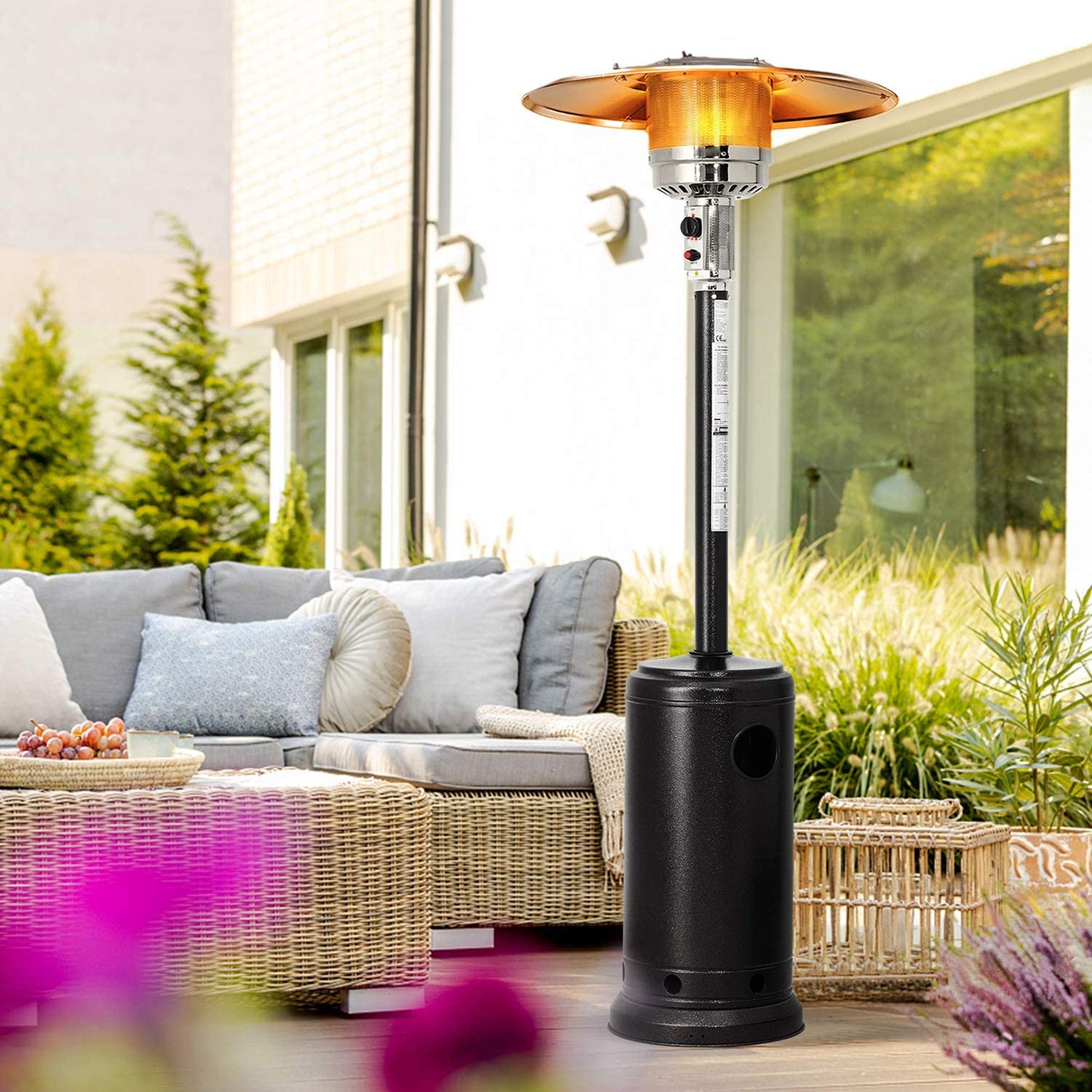 Stufa da esterno, 87 pollici 40000 BTU Stufa a gas propano alta con ruote, stufa per riscaldamento a ombrello per giardino esterno commerciale little surprise