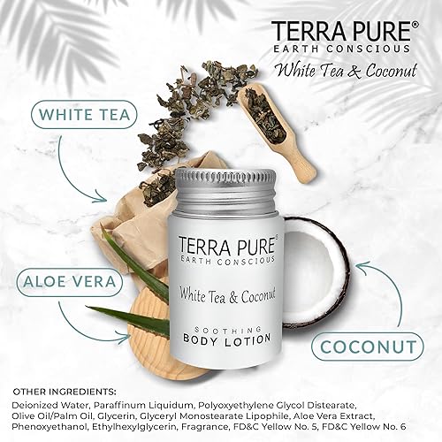 Miniatura 4 de Terra Pure White Tea  Coconut Lotion Travel Size Hotel Amenities 1 oz Caja de 100