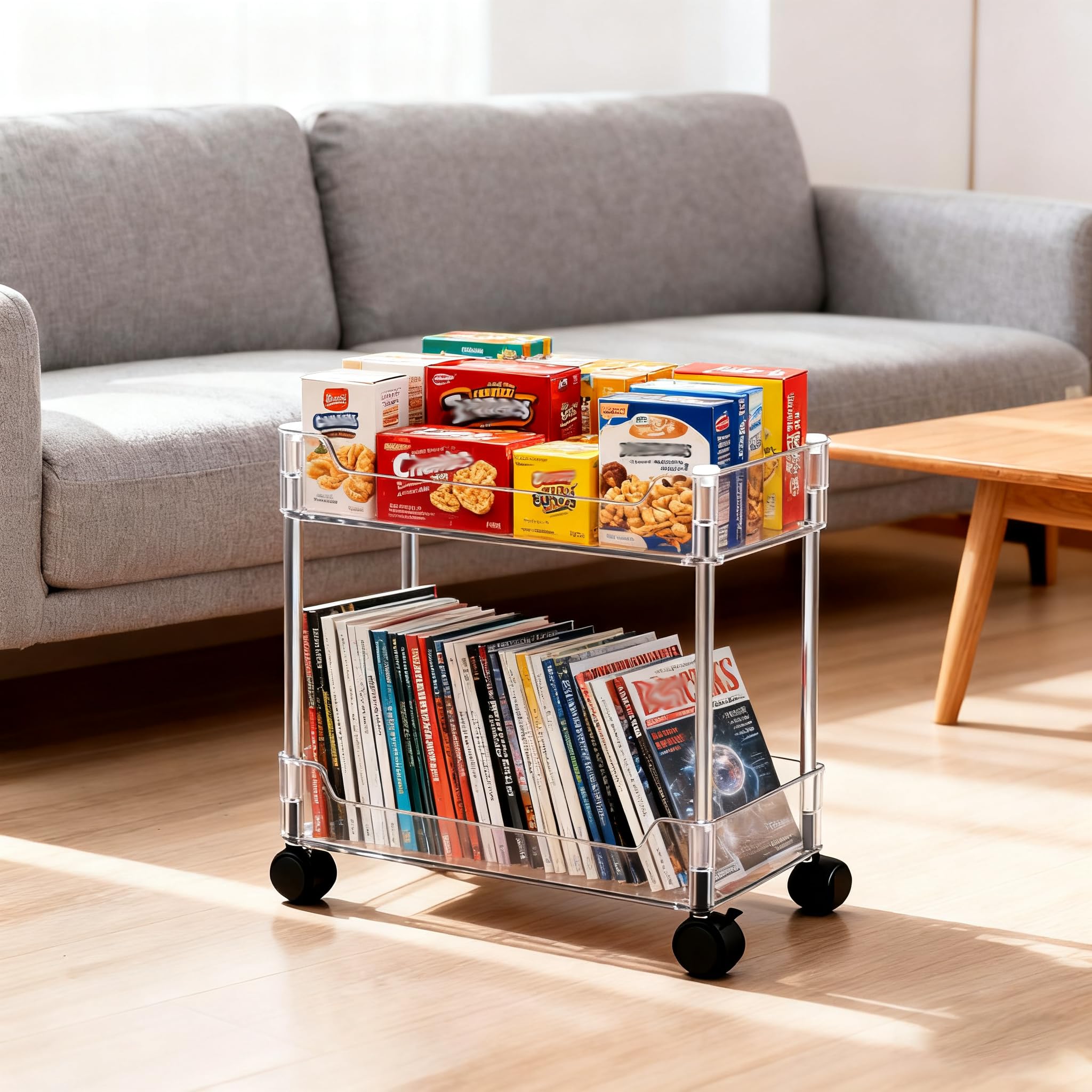 Betoveren 2 Tier Utility Rolling Cart Storage Organizer with Wheels Under Desk Mobile Bathroom Cart Organizer for Office Bathroom Home Kitchen