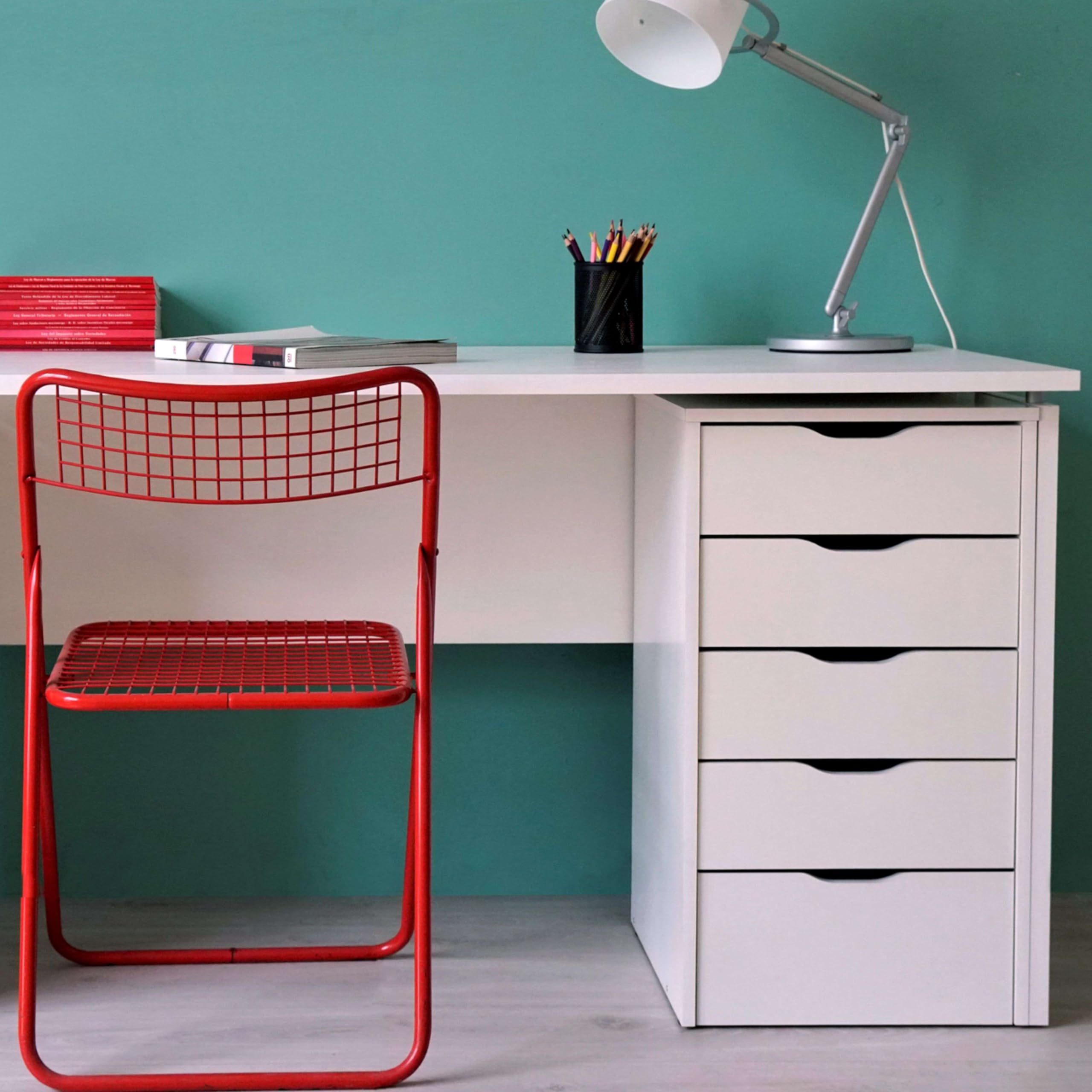 Miroytengo Cajonera EKO 5 Cajones Color Blanco Oficina Despacho Moderno Mueble Almacenaje 71x40x43 cm