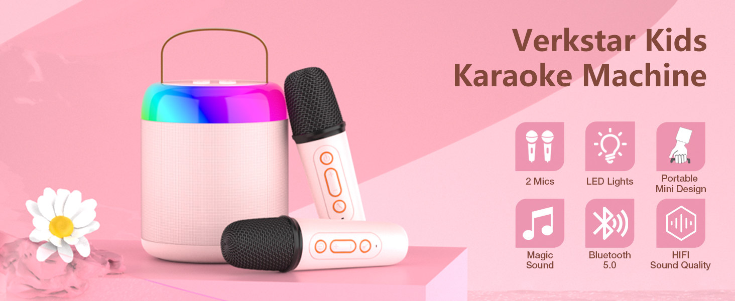 Micro Karaoke Machine Karaoké Enfants 3-12 Ans - 2 Micros Sans Fil - Lumières LED - Transformation Voix - Rechargeable Baffle Bluetooth