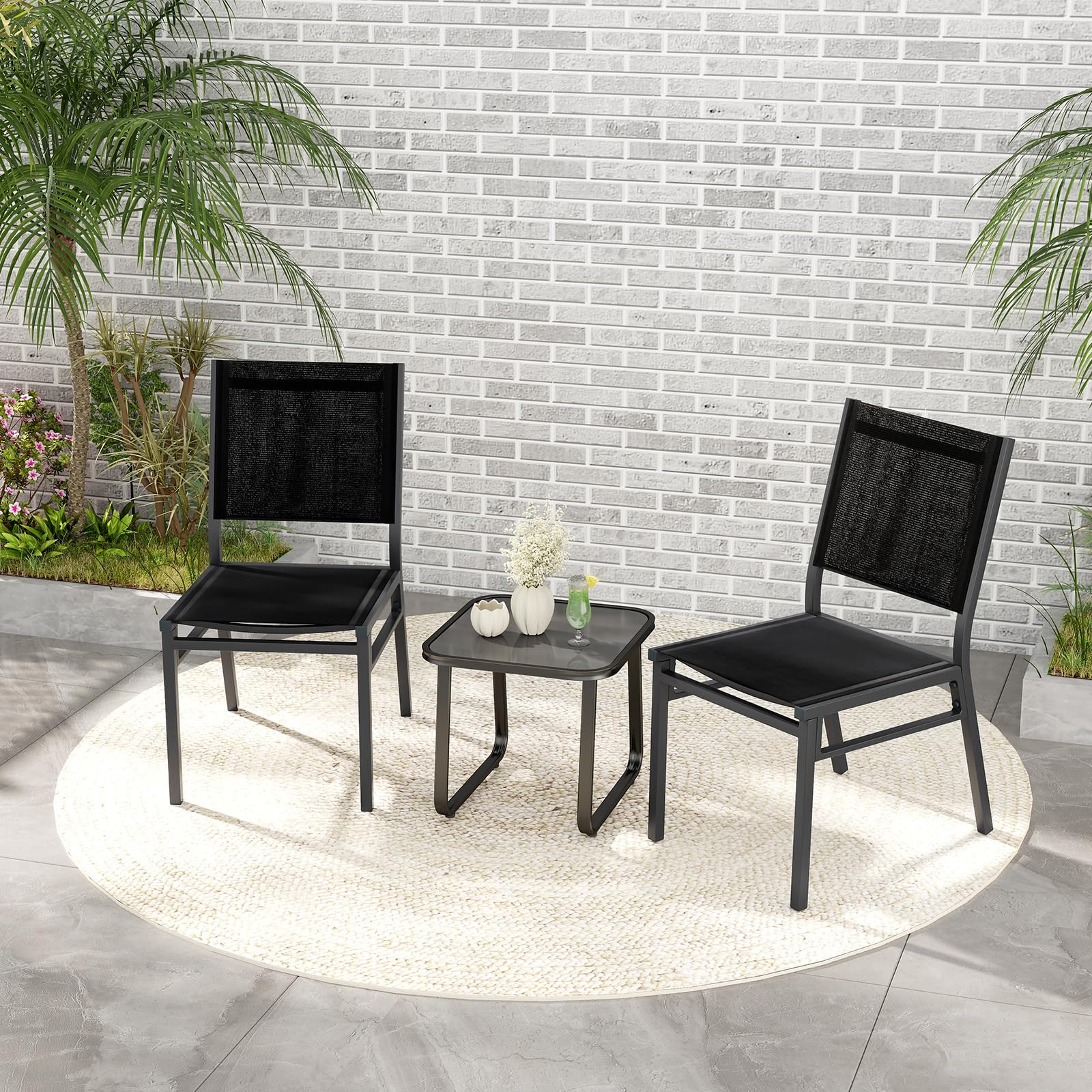 COSTWAY Lot de 2 Chaise de Jardin Extérieure avec Cadre en Aluminium, Chaise de Terrasse sans Accoudoirs, Chaise de Salle à Manger pour Patio avec Siège et Dossier Respirants, Charge 150 KG
