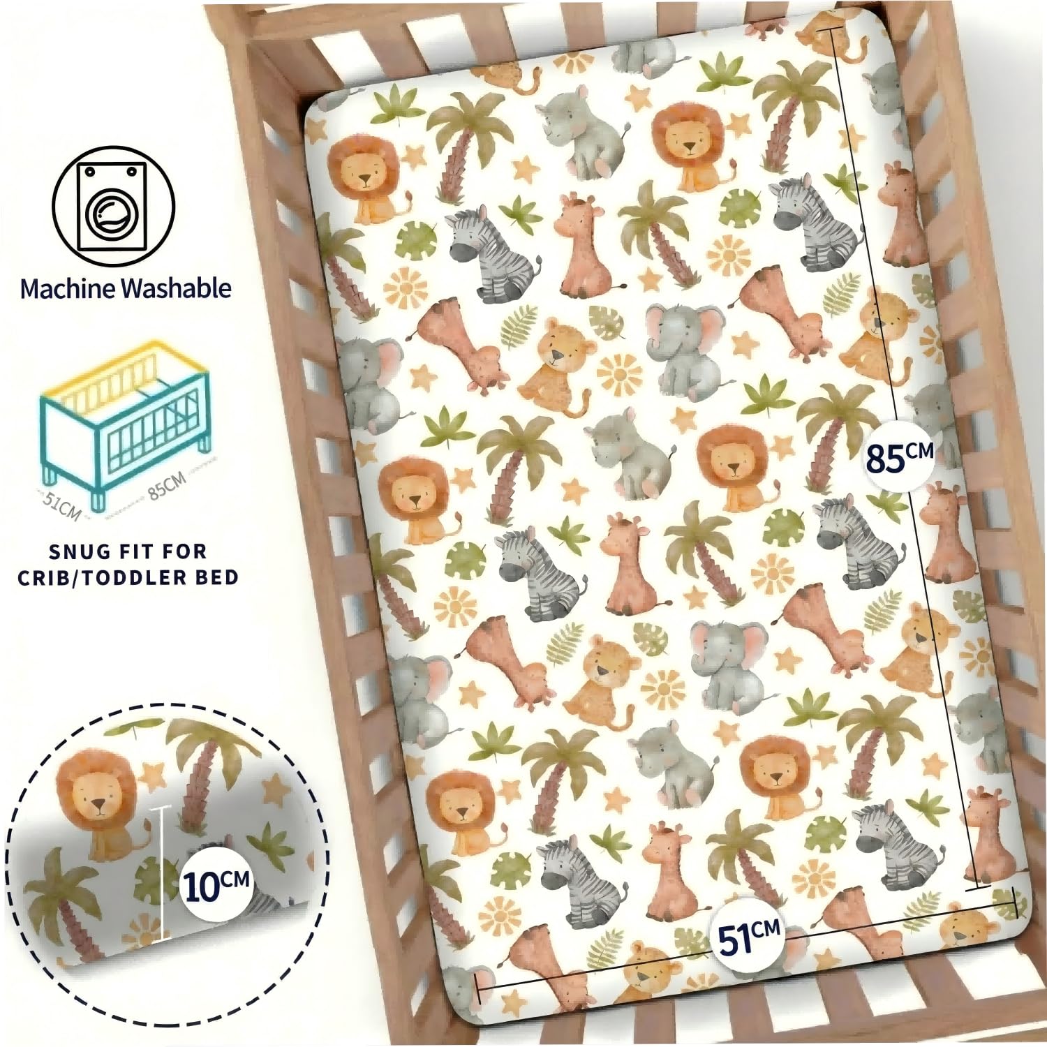 Next to Me Crib Sheets, Fitted Baby Crib Sheets Set of 4, Breathable Soft Microfiber Fitted Baby Bed Sheets (Animal, 83x50cm) - Image 4