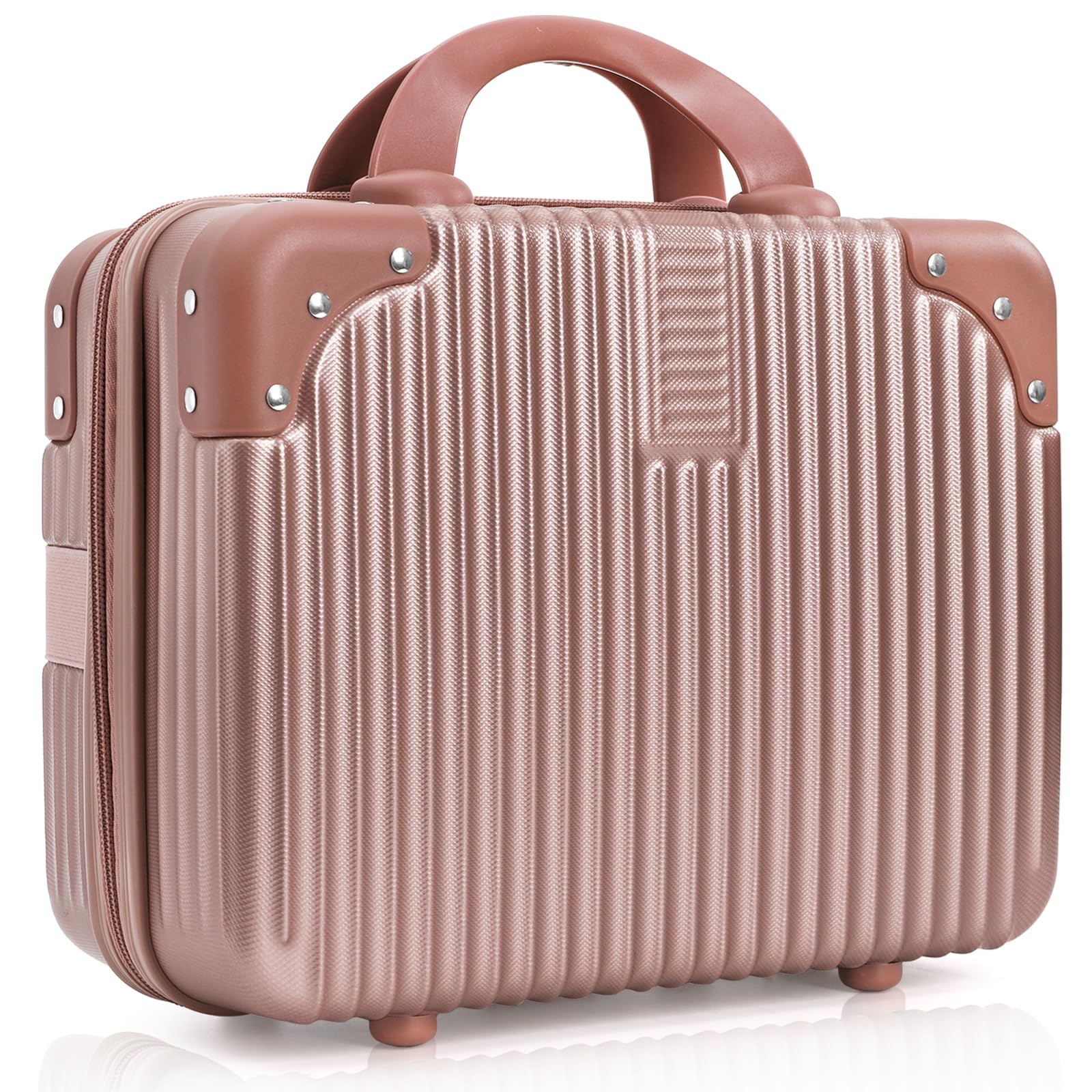 Acshio Hard Shell Cosmetic Travel Case, 17 Inch Mini Travel Hand Luggage with Elastic Band, Portable ABS Carrying Makeup Case Suitcase Train Cosmetic