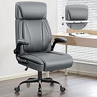Vista 1 de Silla de oficina, silla de escritorio ergonómica con brazos abatibles acolchados y reposacabezas ajustables, cómoda silla ejecutiva de piel Gris