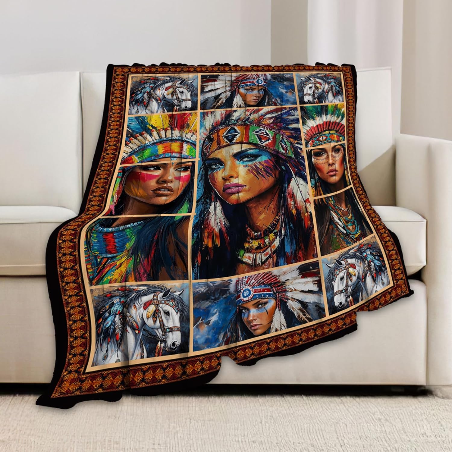 Native American Blanket, Indian Gifts, Indian Blankets, Native American Stuff Fleece Flannel Plush for Women Men Boys Girls Lovers Adults Soft Bedding for Sofa Bed Office Home Decor 40"X50" - Image 3