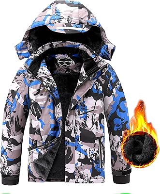 AFILOK Boy's Ski Jacket Waterproof Breathable Kids Fleece Lined Windproof Hooded Snowboard Coats