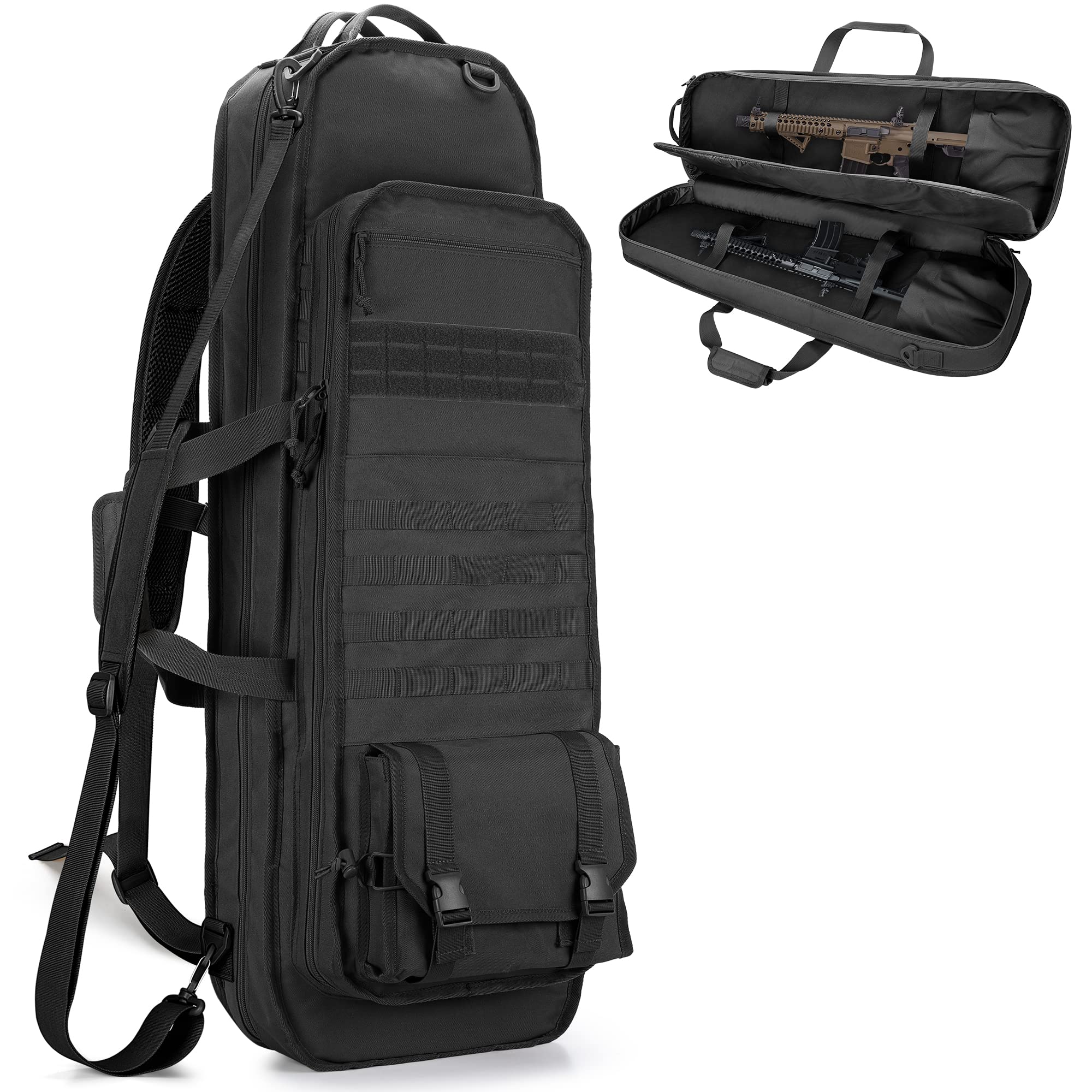 Photo 1 of Tactical Rifle Bag Backpack Fits 36” Rifles, Soft Rifle Case with 3 Magazine Holders, Padded Shoulder Straps, Lockable Zipper and Molle System for Hunting and Shooting Black