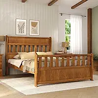 Cama King 100% Madeira Maciça 201 cm Mogno Mel